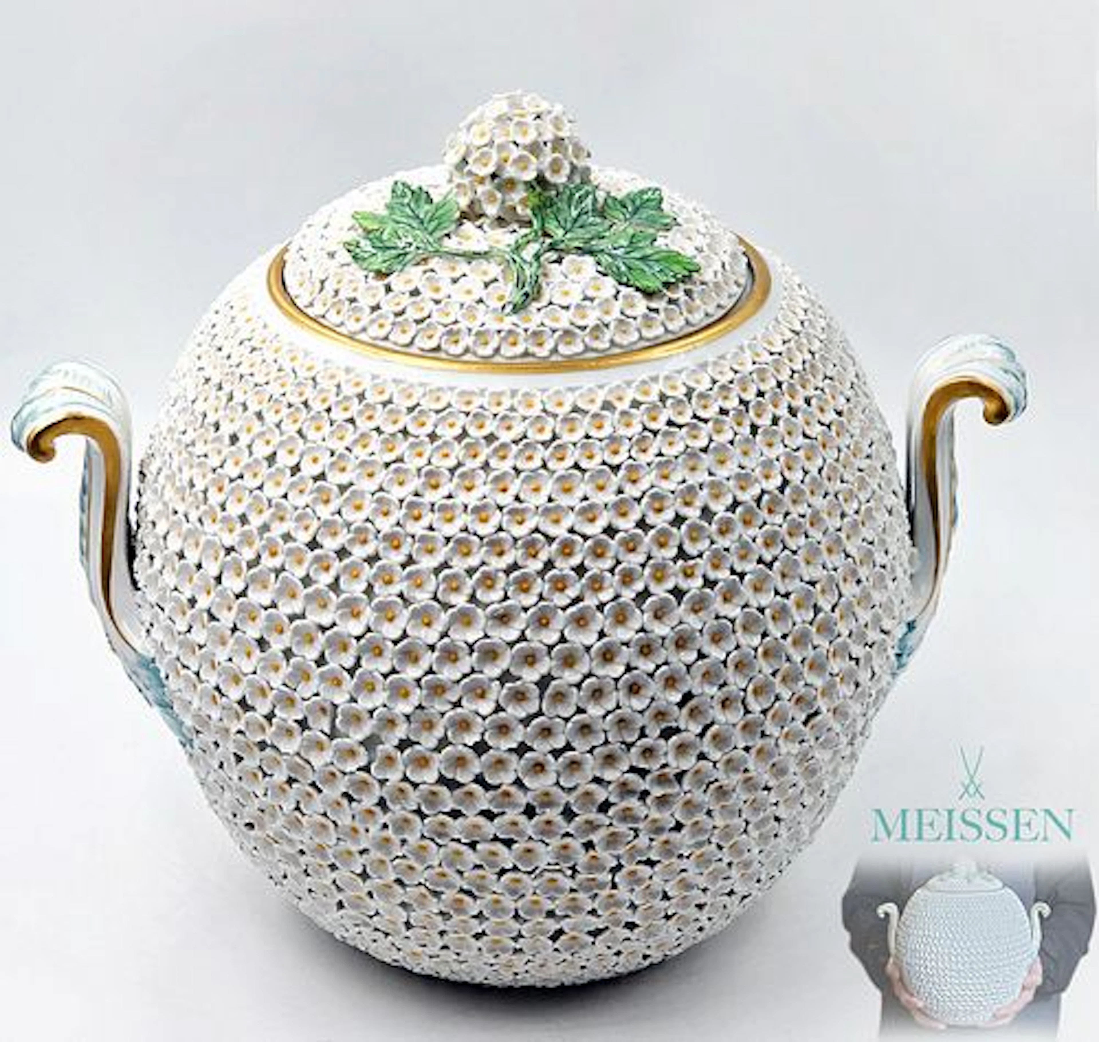 19th C. Snowball Meissen Porcelain Punch Bowl