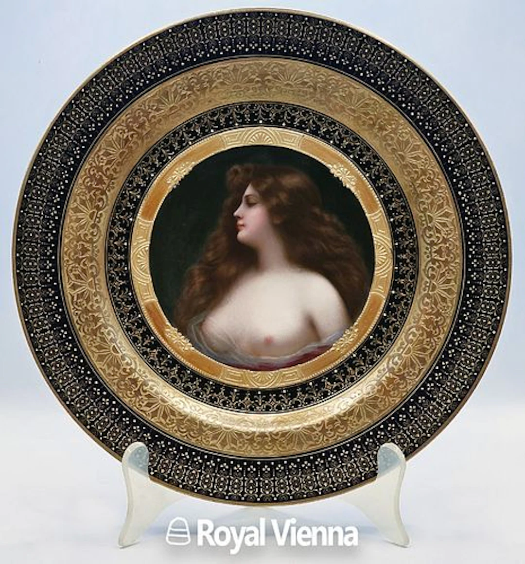 19th C. Royal Vienna Jeweled Hand Painted Portrait Plate