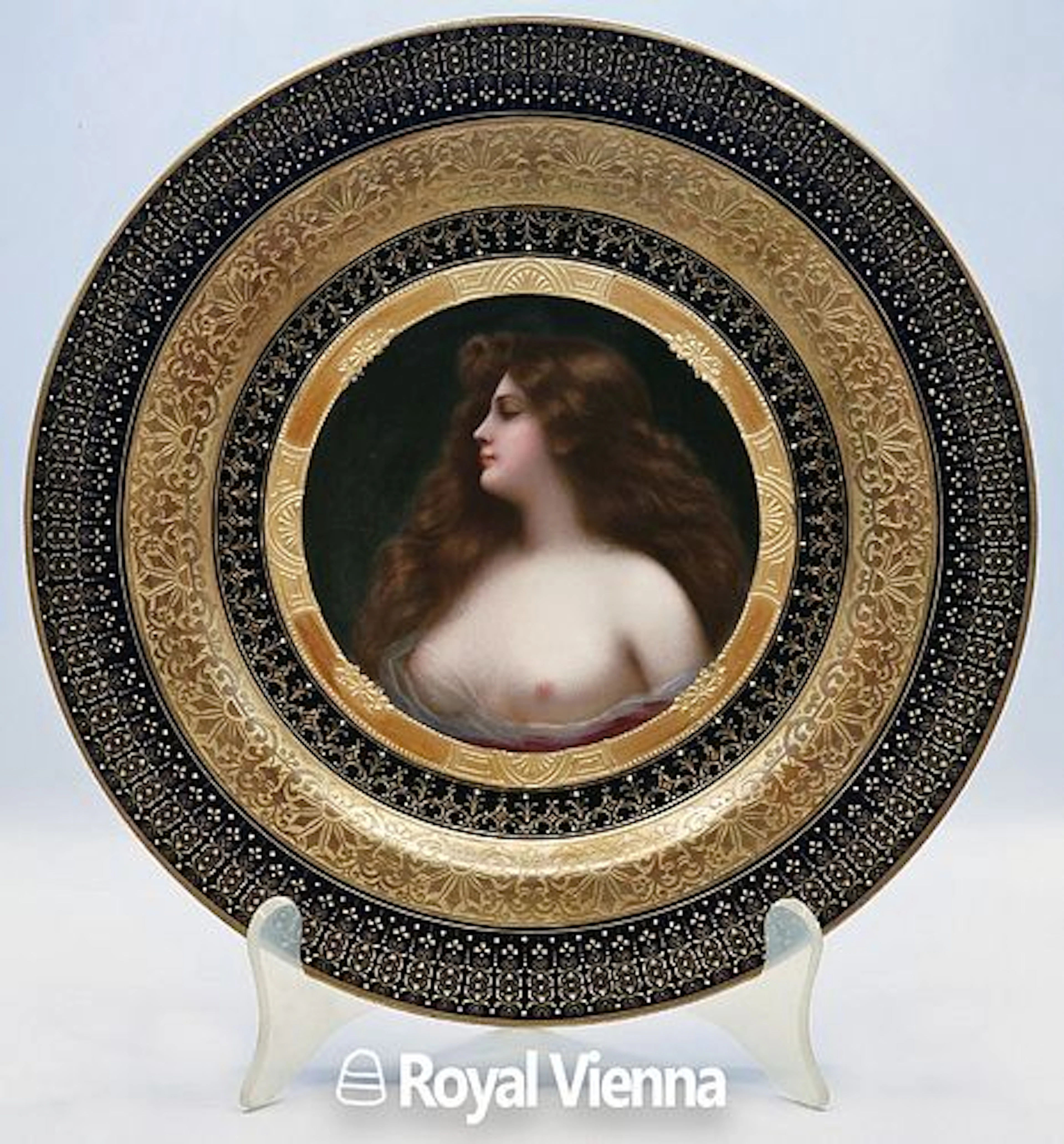 19th C. Royal Vienna Jeweled Hand Painted Portrait Plate