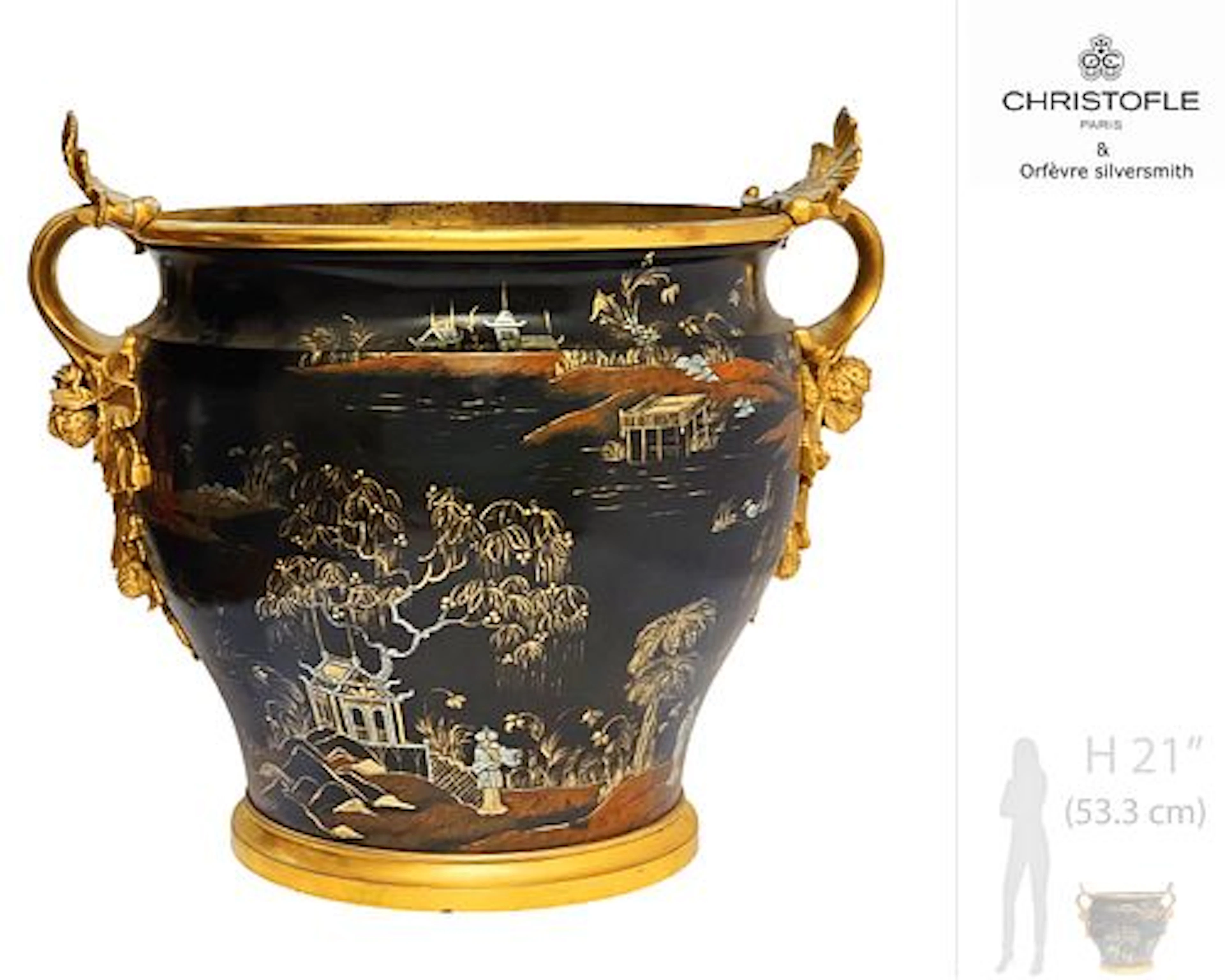 19th Century Christofle Gilt Bronze Enameled Chinoiserie Jardiniere