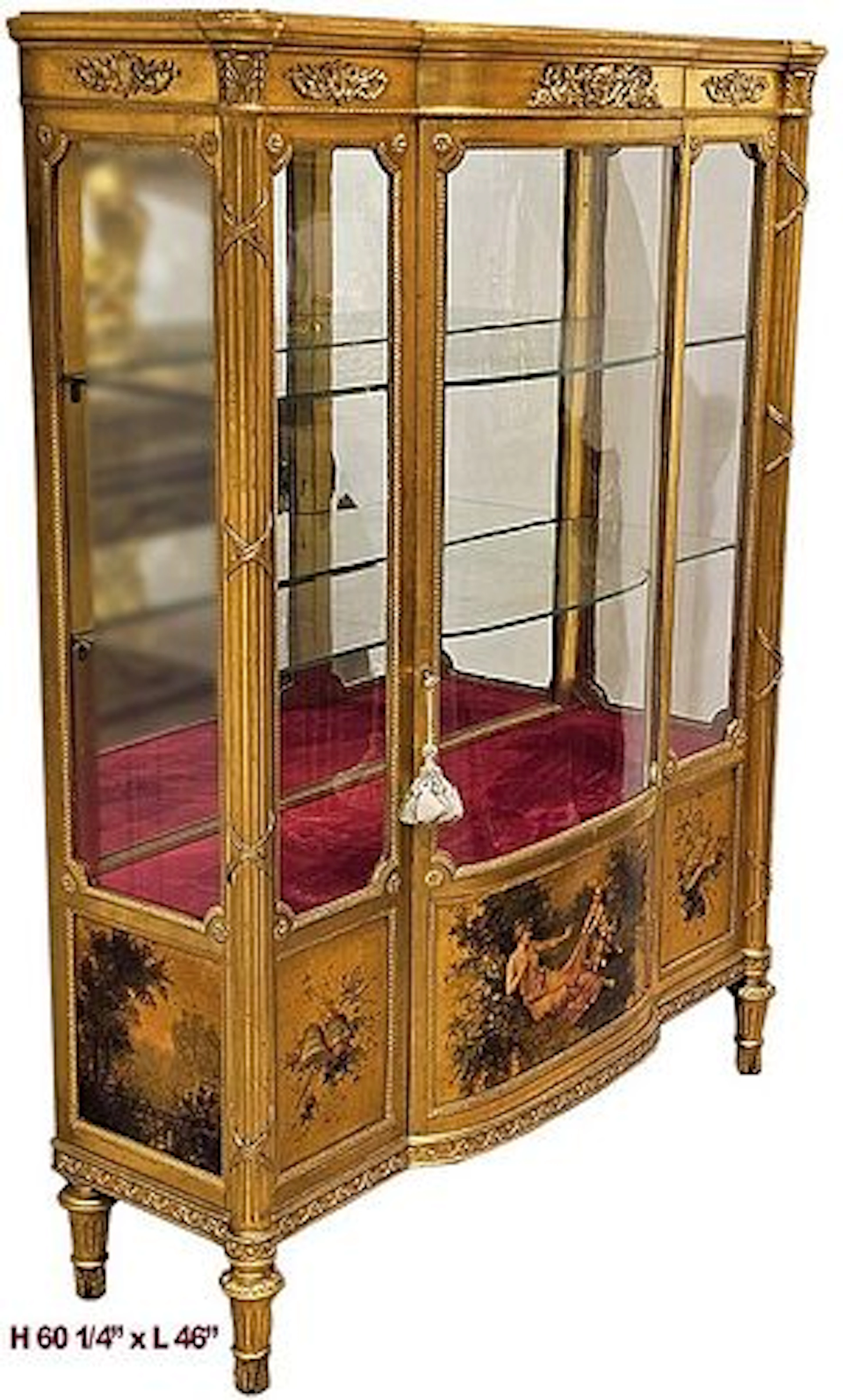 19th Century French Vernis Martin Bronze Mounted Gold Wood Vitrine
