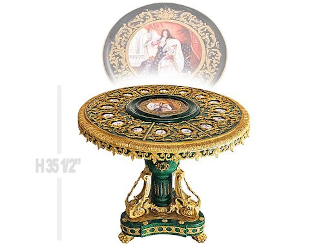 Large Napoleon III Sevres Style Porcelain Plaque Mounted Faux Malachite