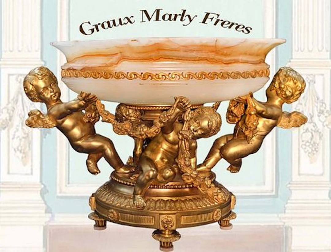 Large 19th C. Figural Bronze & Onyx Top By Graux Marly Freres Bronziers, Paris