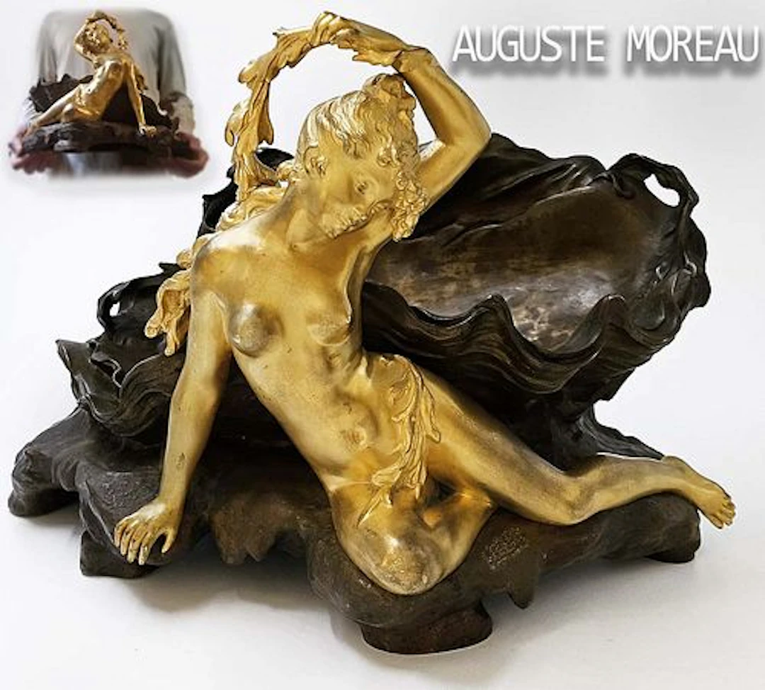 Large French (1831-1917) Art Nouveau Auguste Moreau Figural Centerpiece