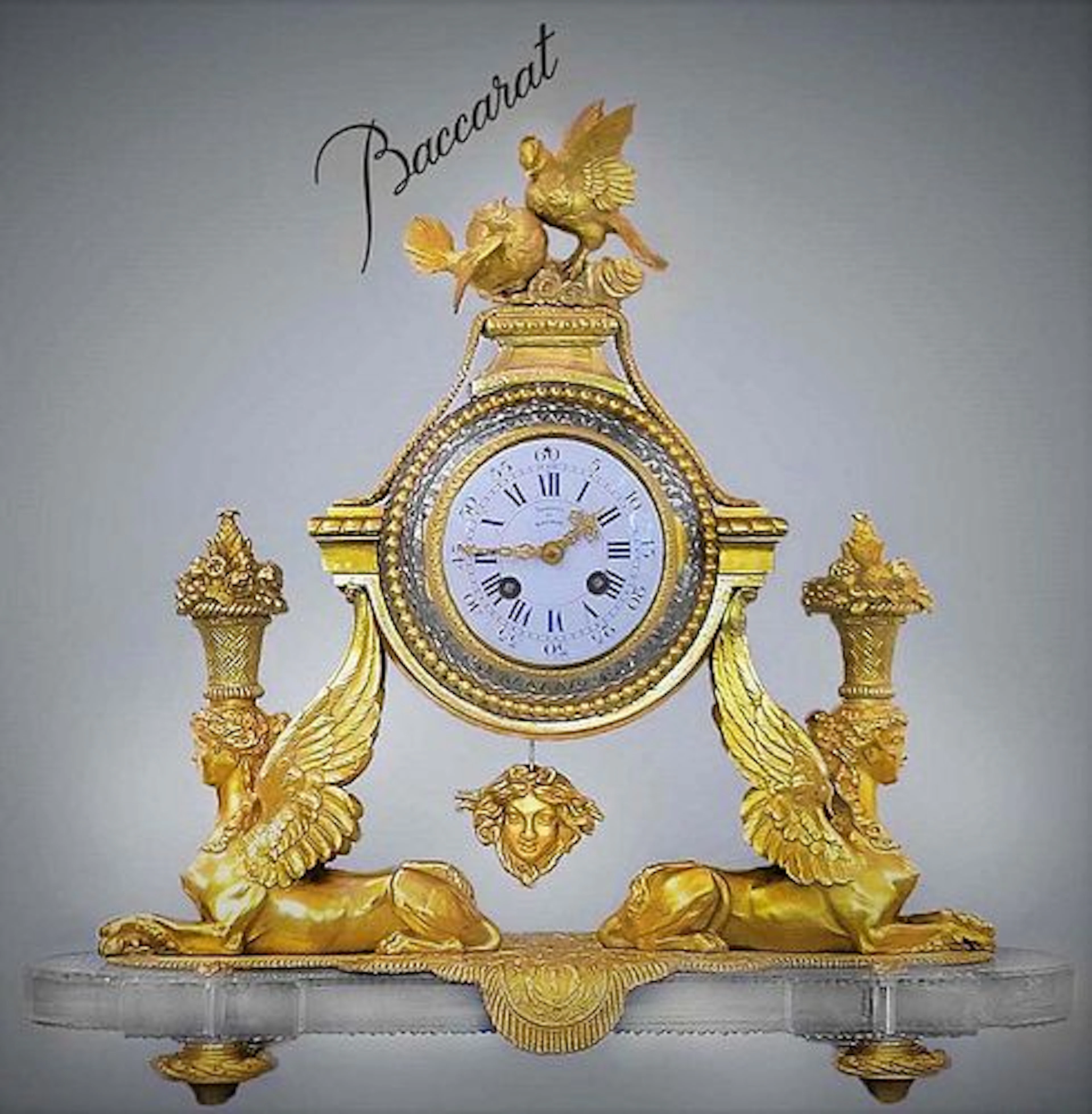 French Ormolu Mounted Cut Glass Baccarat Mantel Clock