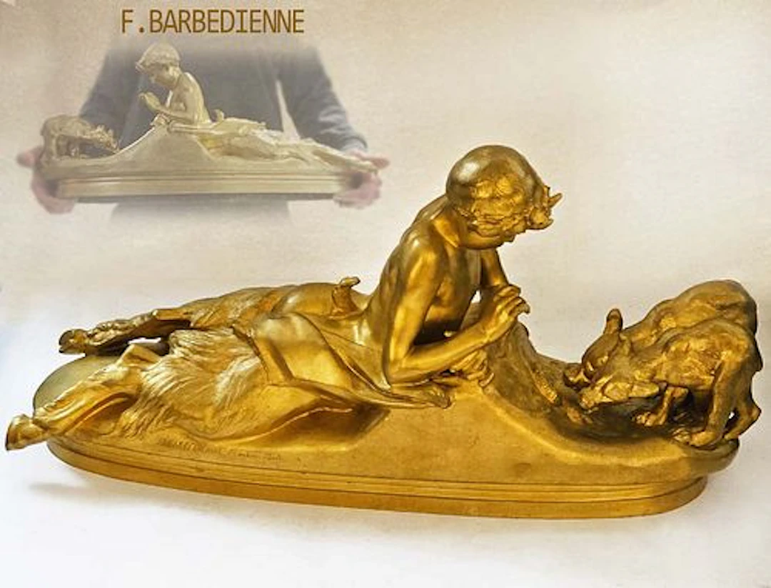 Large Figural Group Bronze F. Barbedienne Sculpture Signed By L. Fremiet
