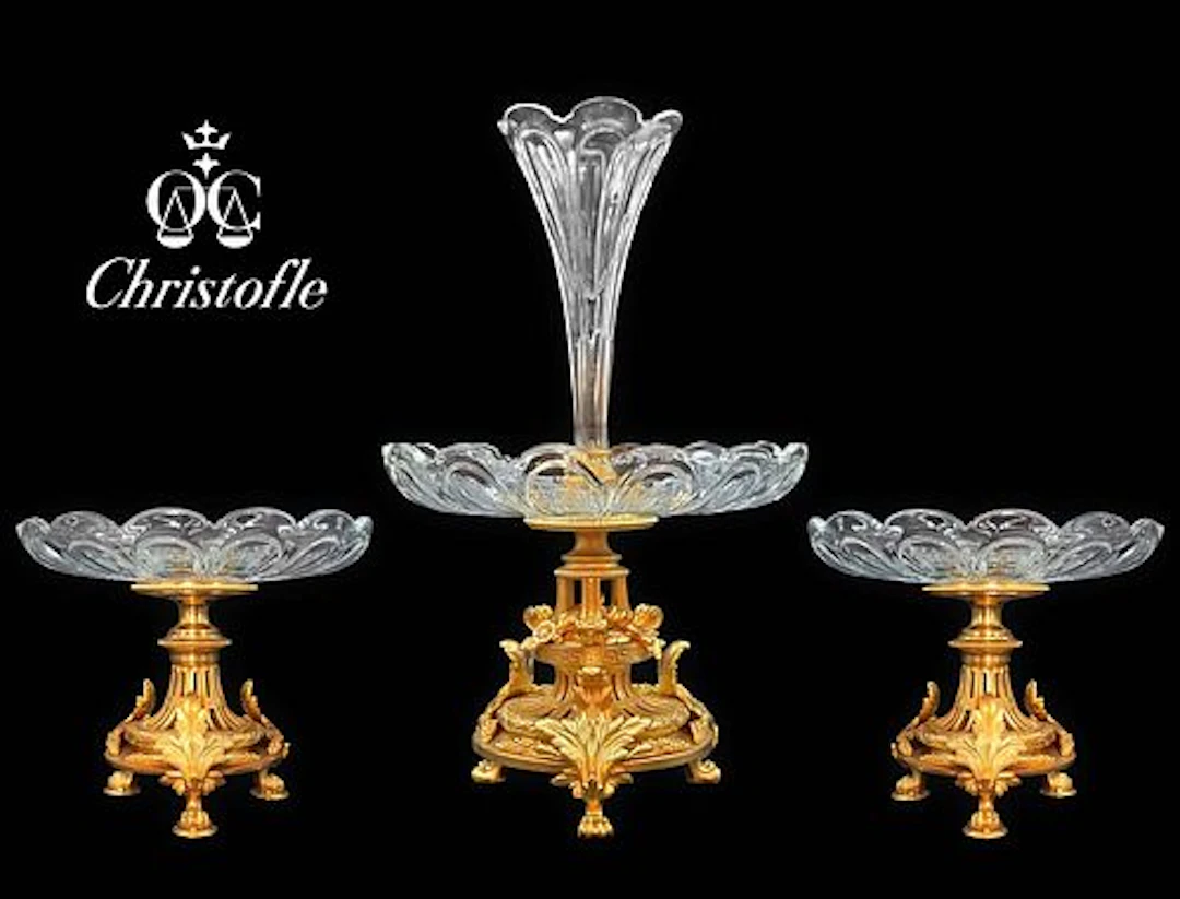 19th C. Gilt Bronze Christofle Centerpiece, 3 Pieces Set