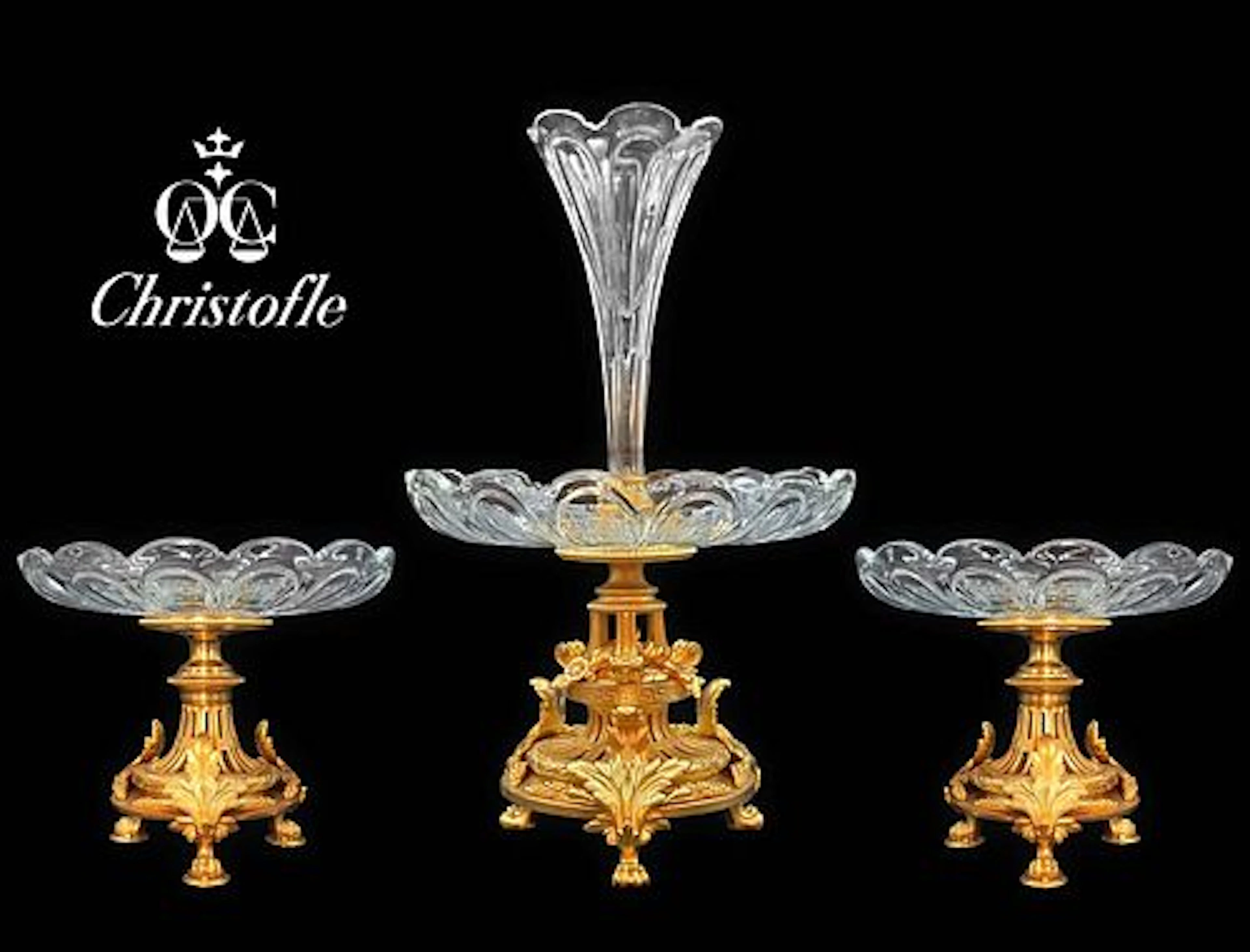 19th C. Gilt Bronze Christofle Centerpiece, 3 Pieces Set