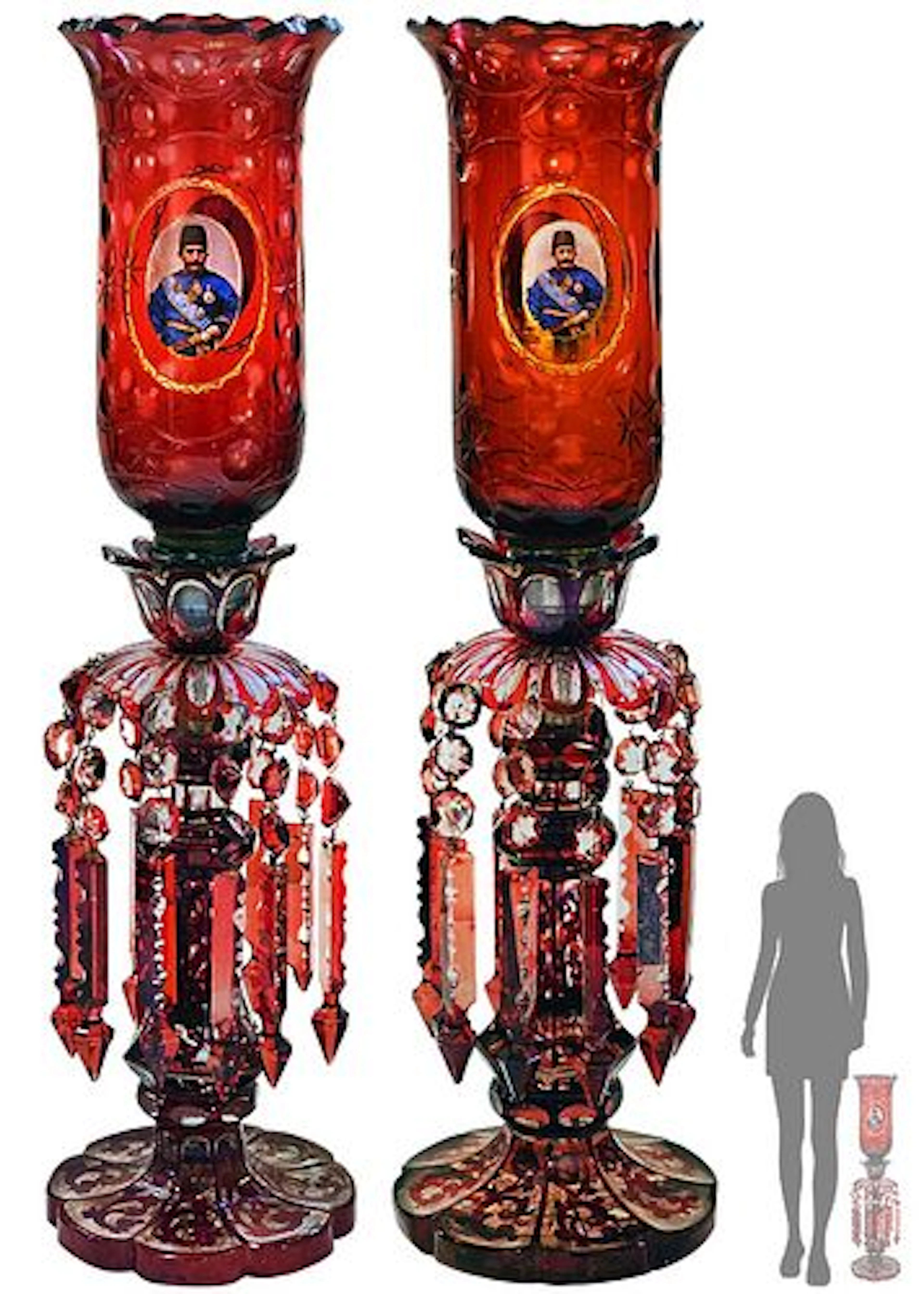 Pair Of 19th C. Persian Qajar Lamp & Baccarat Shade Lamps