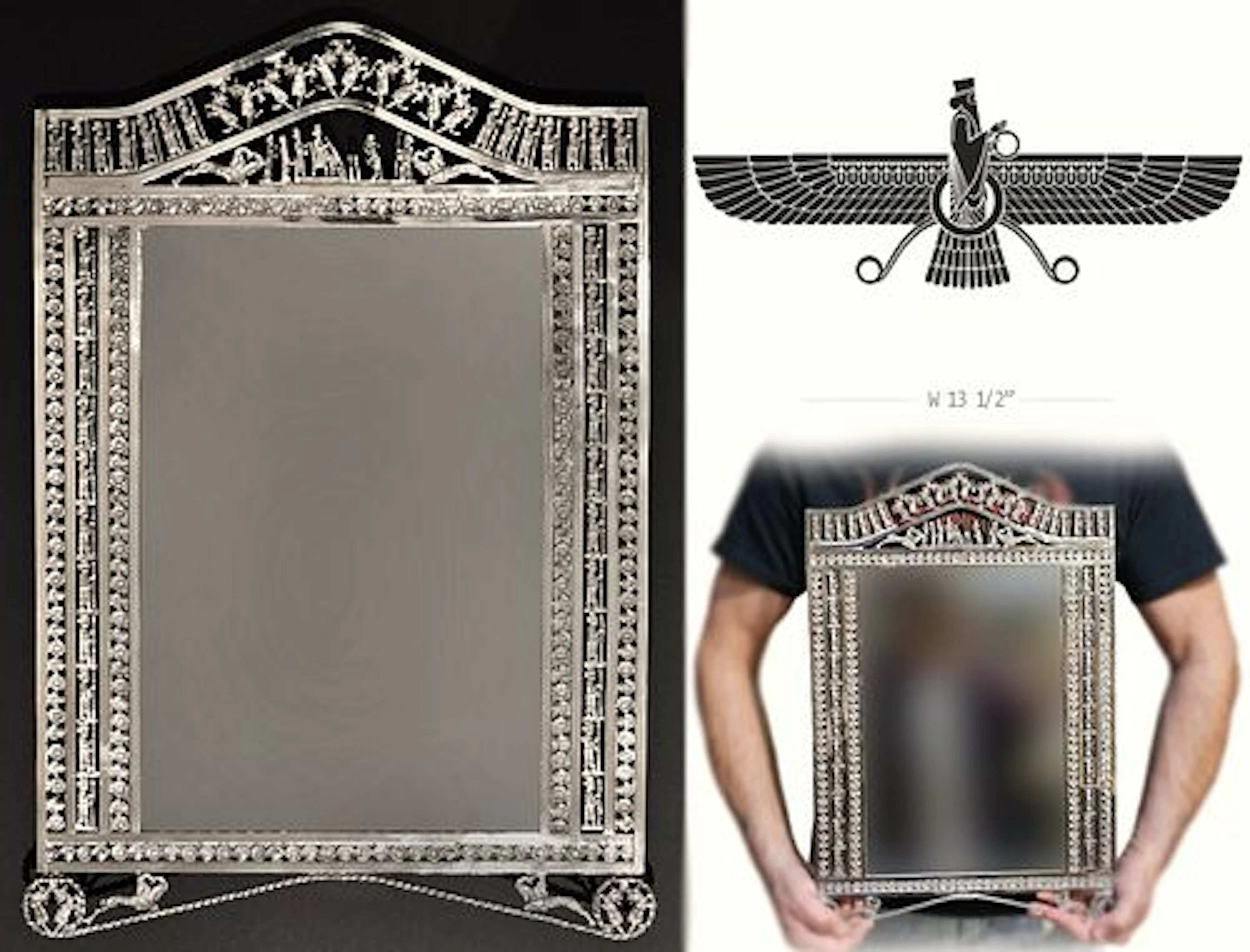 Persian Hakhamaneshi, Achaemenid Empire Figural Silver 84 Mirror