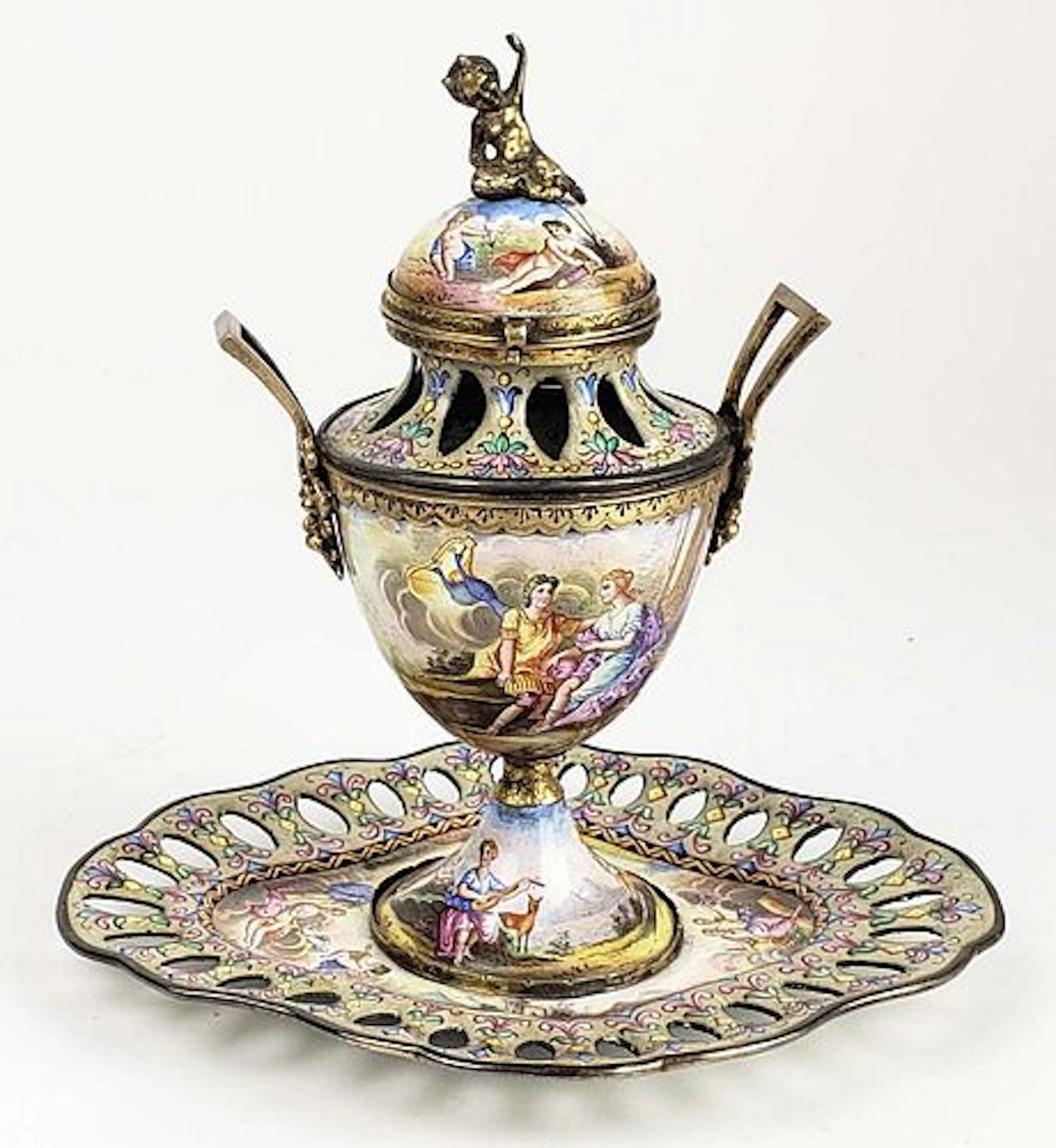 19th C. Viennese Enamel on Silver Centerpiece