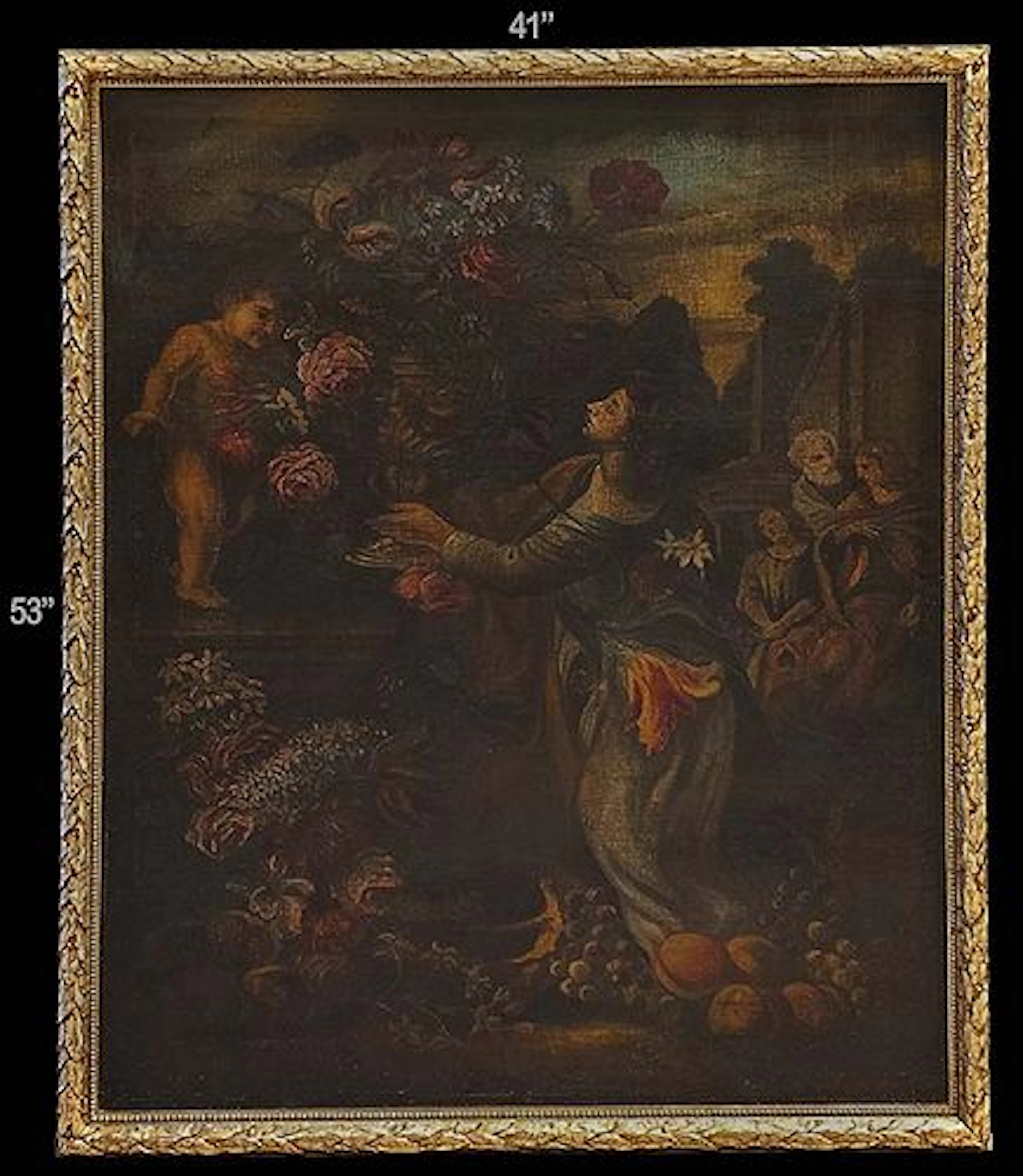 Large 19t C. Religious 'Still Life' Oil On Canvas Painting