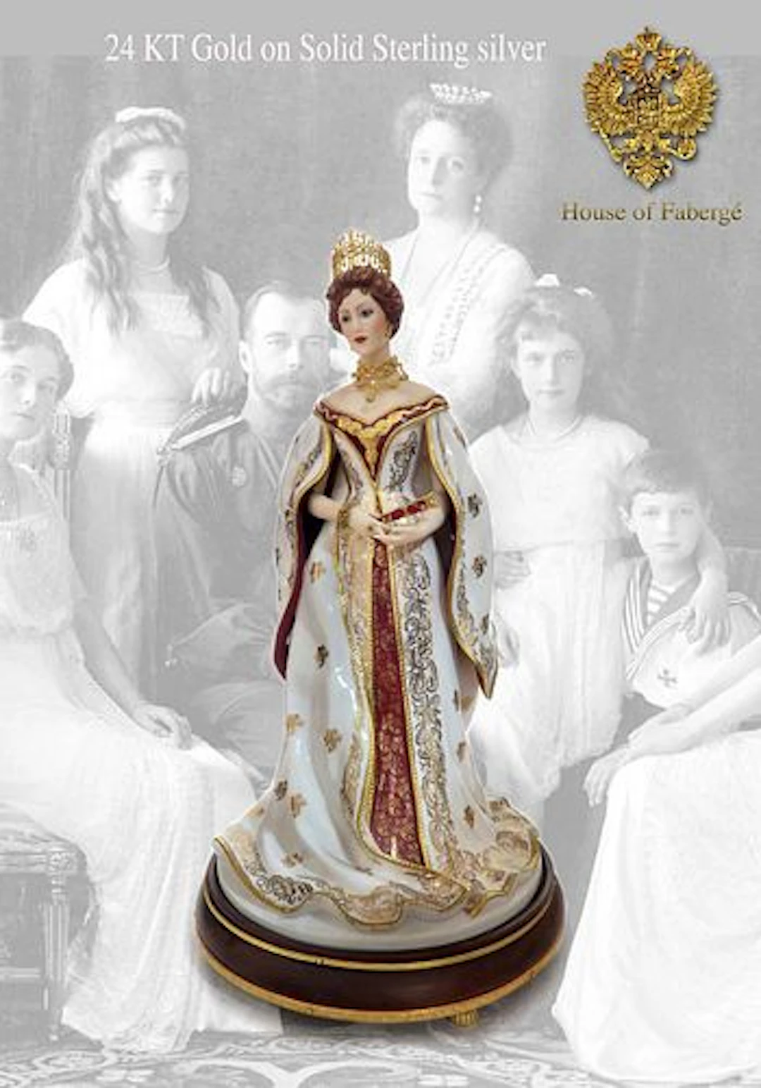 Large FABERGE Porcelain EMPRESS ALEXANDRA Figure in Vermeil 24k Gold