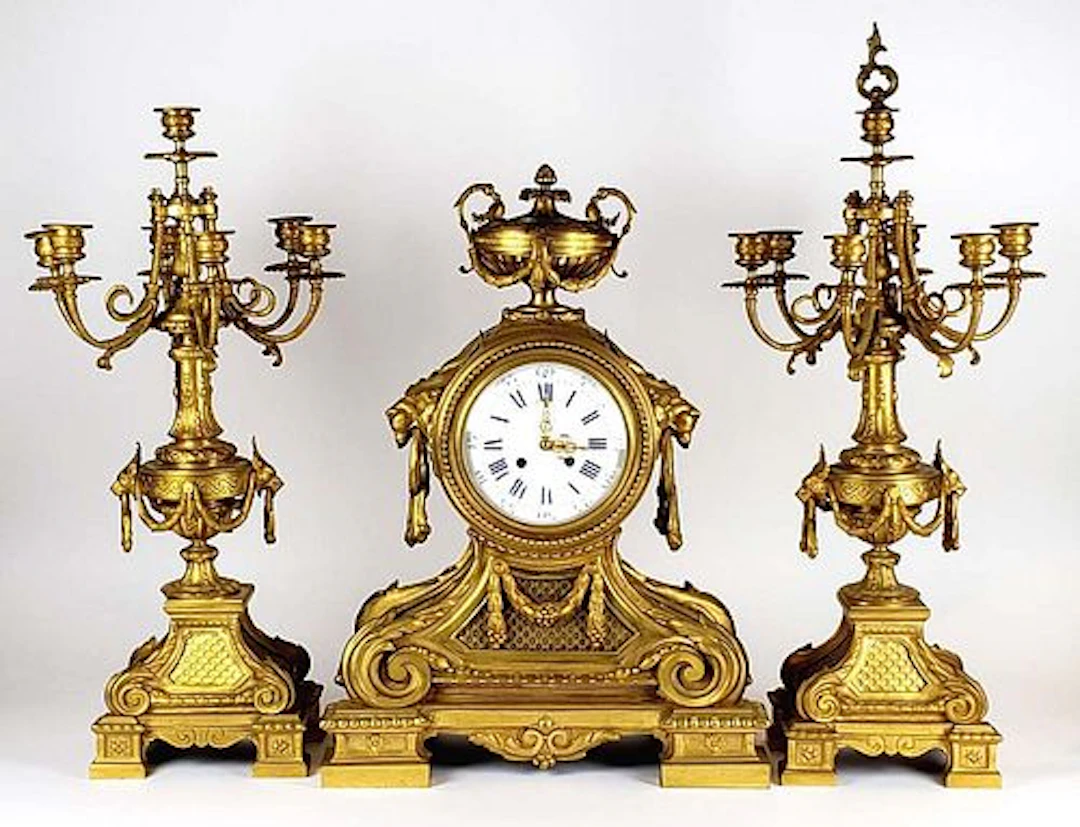 Magnificent 3 Pc. 19th C. Dore Bronze Clockset