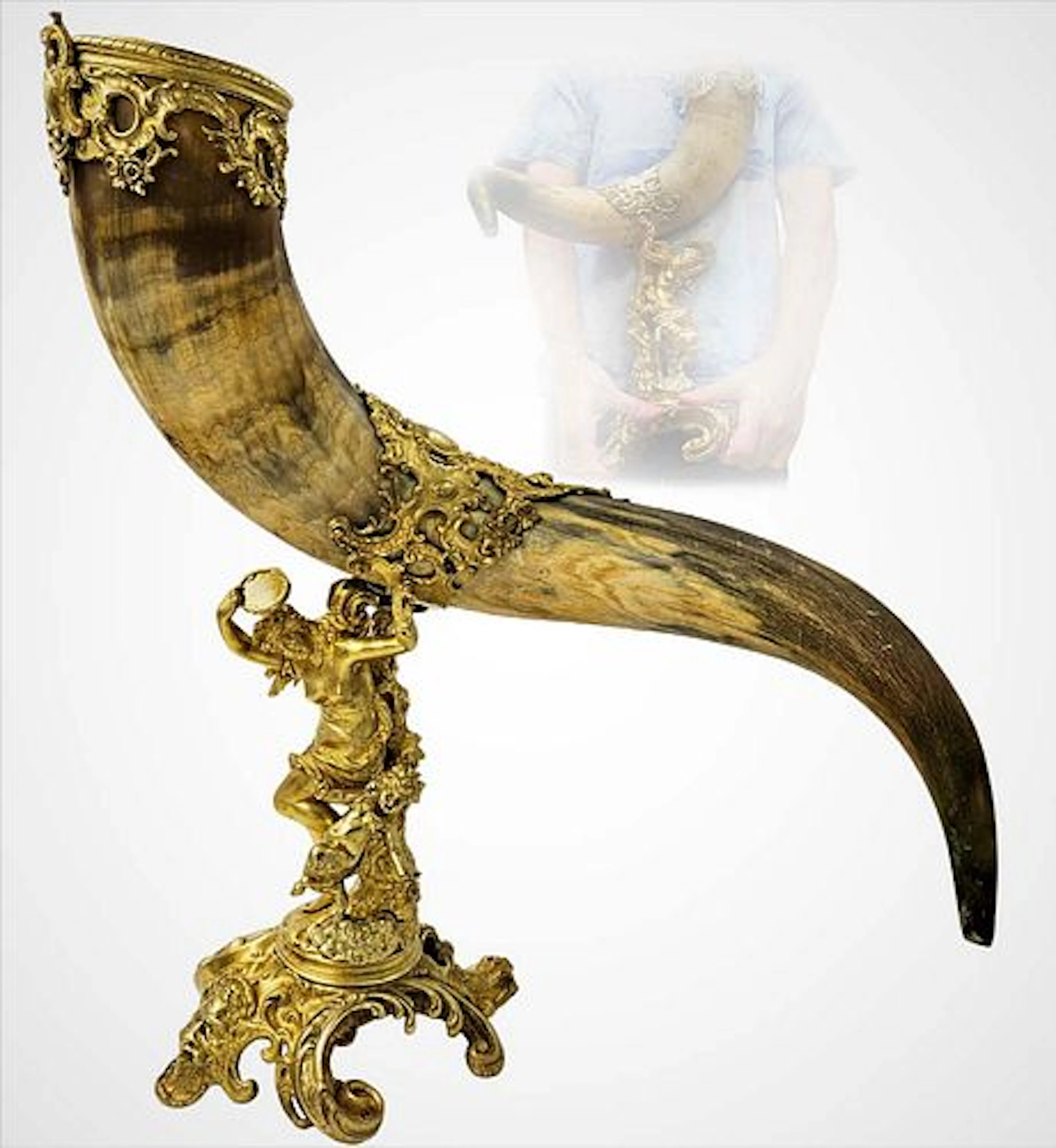 Large Late 19th C. Bronze Figural Cornucopia Horn Centerpiece