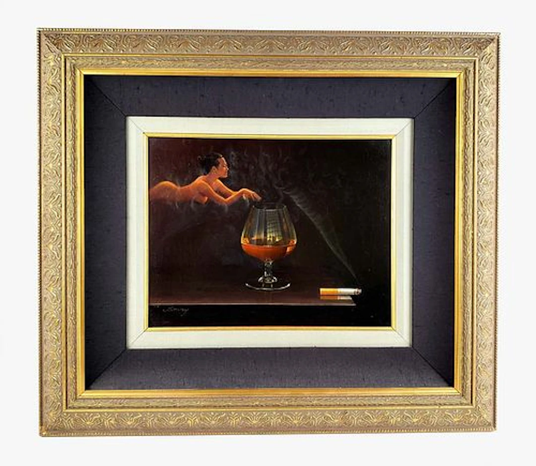 Magnificent Still Life Oil on Canvas "Smokers Dream" by T. Amiry