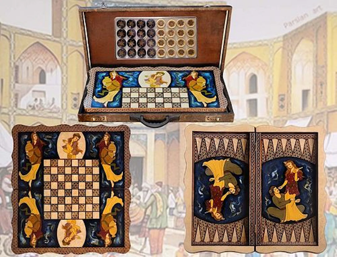Persian Hand Painted Isfahan ' Khatam ' Backgammon set