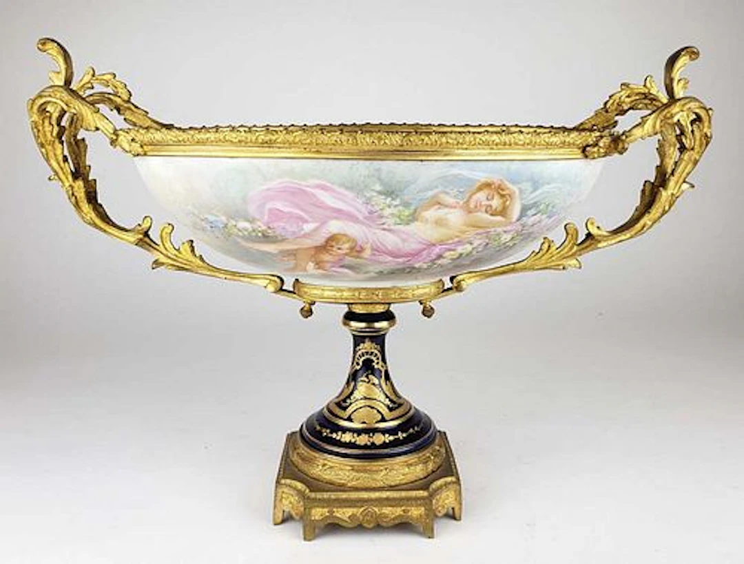 19th C. Sevres Pocelain Gilt Bronze Mounted Centerpiece