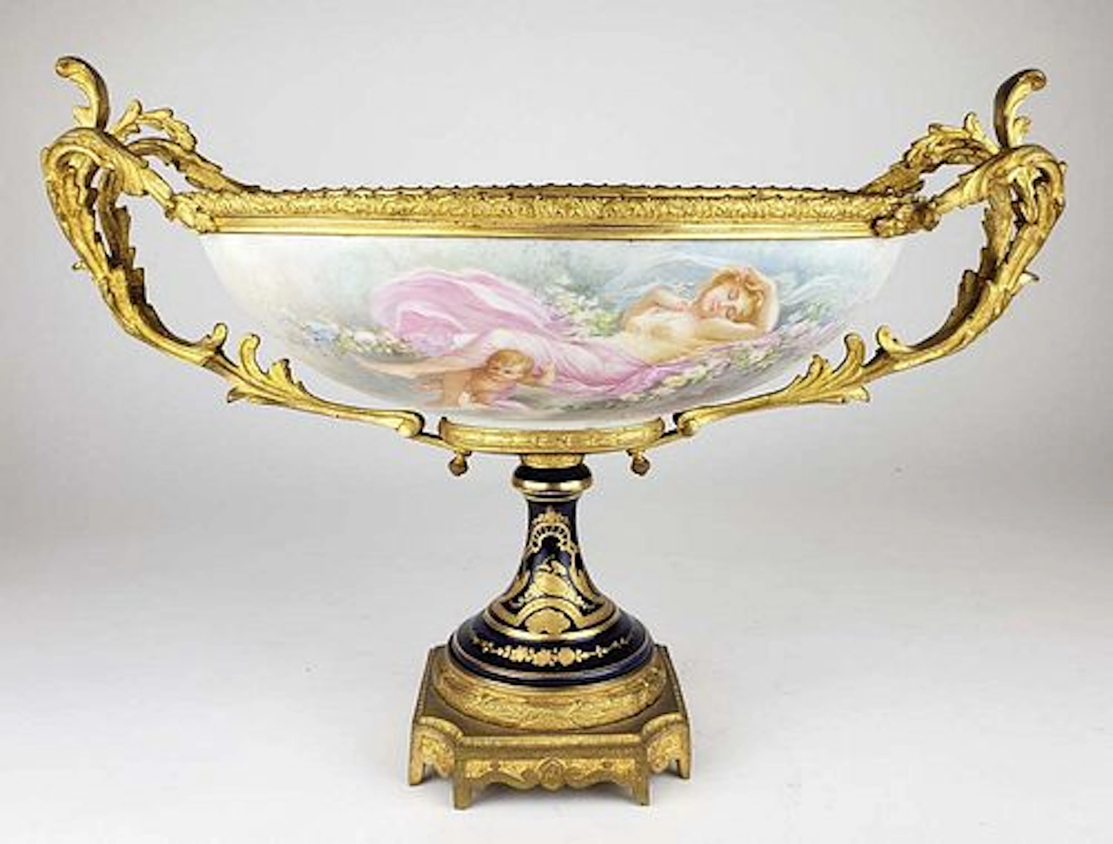 19th C. Sevres Pocelain Gilt Bronze Mounted Centerpiece