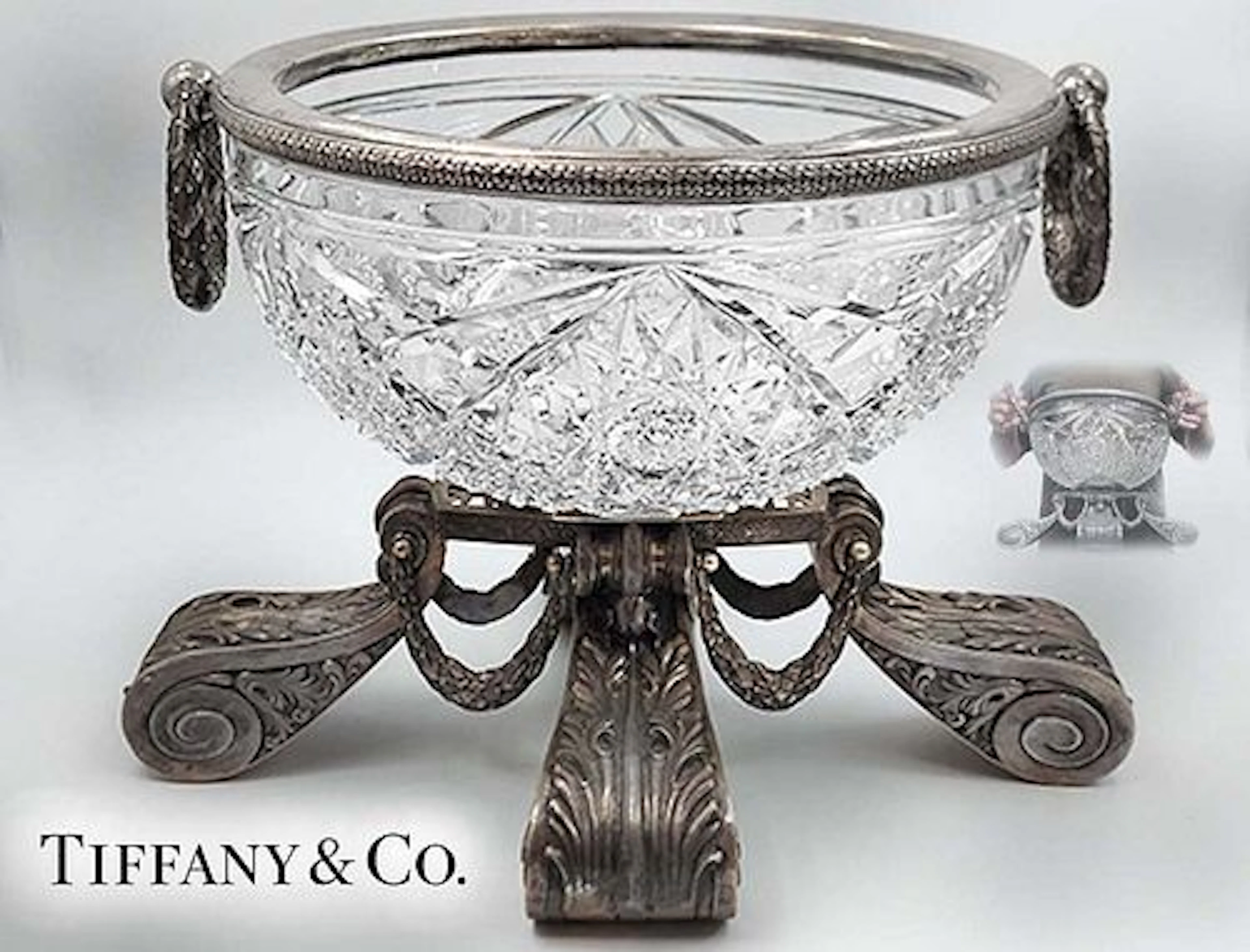 Large 19th C. Tiffany And Co. Sterling Silver With Russian Crystal