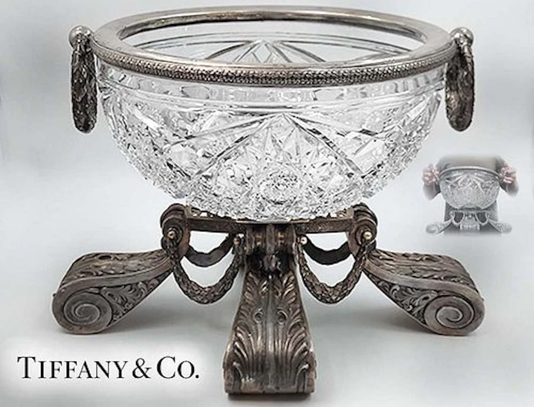 Large 19th C. Tiffany And Co. Sterling Silver With Russian Crystal