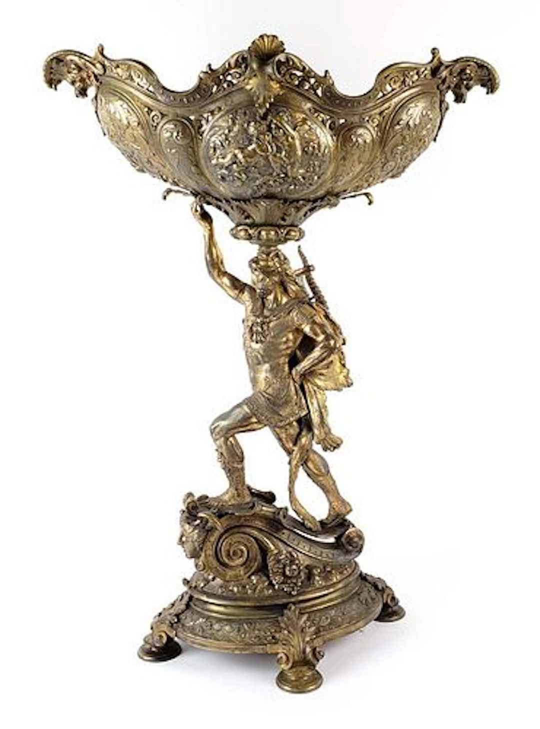 Large 19th C. Gilt Bronze Figural Centerpiece