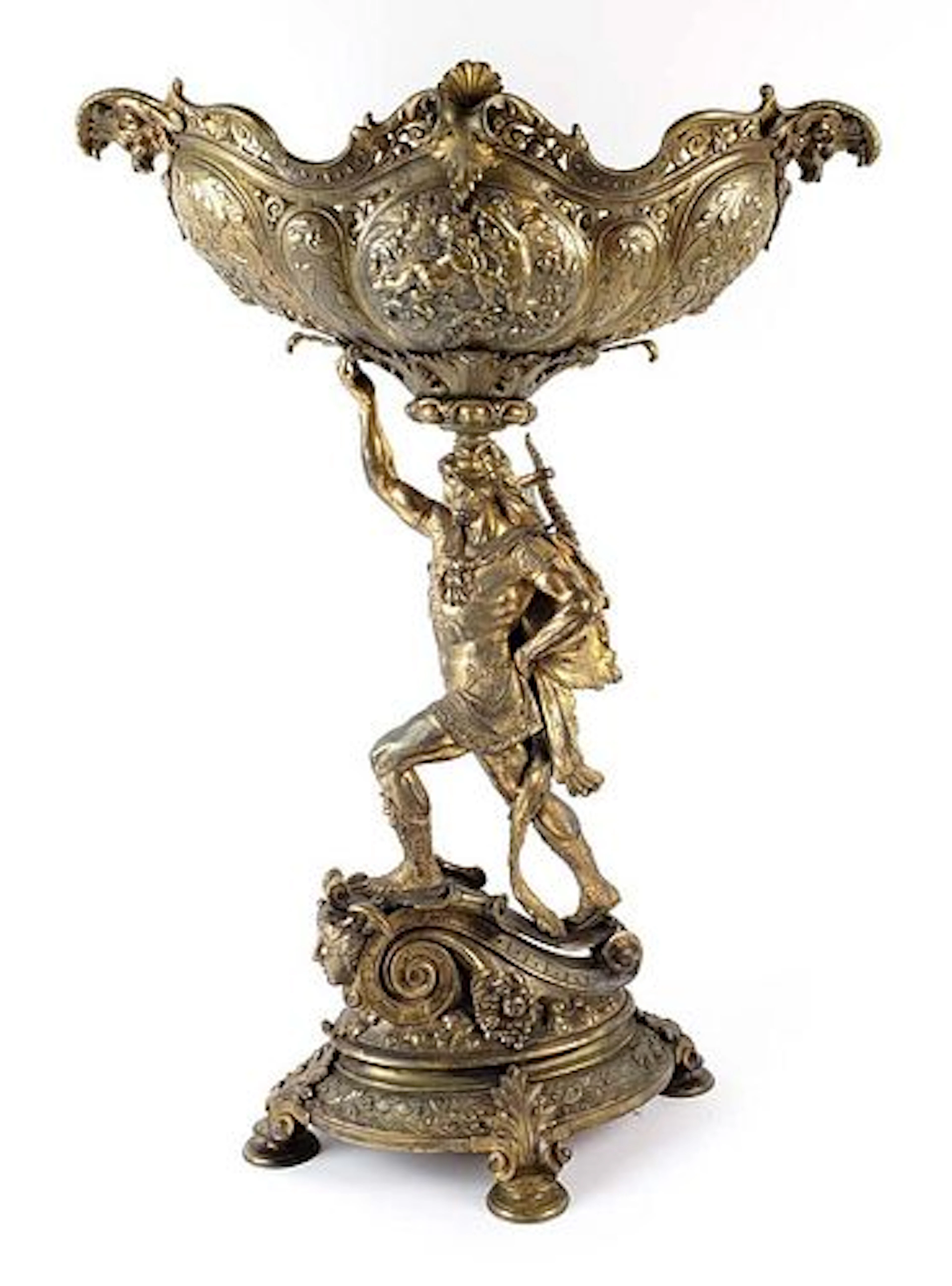 Large 19th C. Gilt Bronze Figural Centerpiece