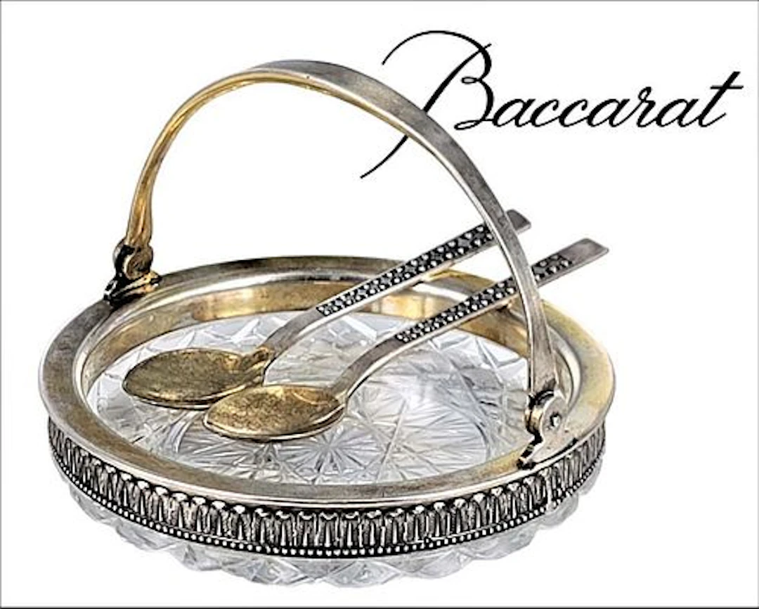 19th C. Russian Silver Baccarat Crystal Caviar Platter