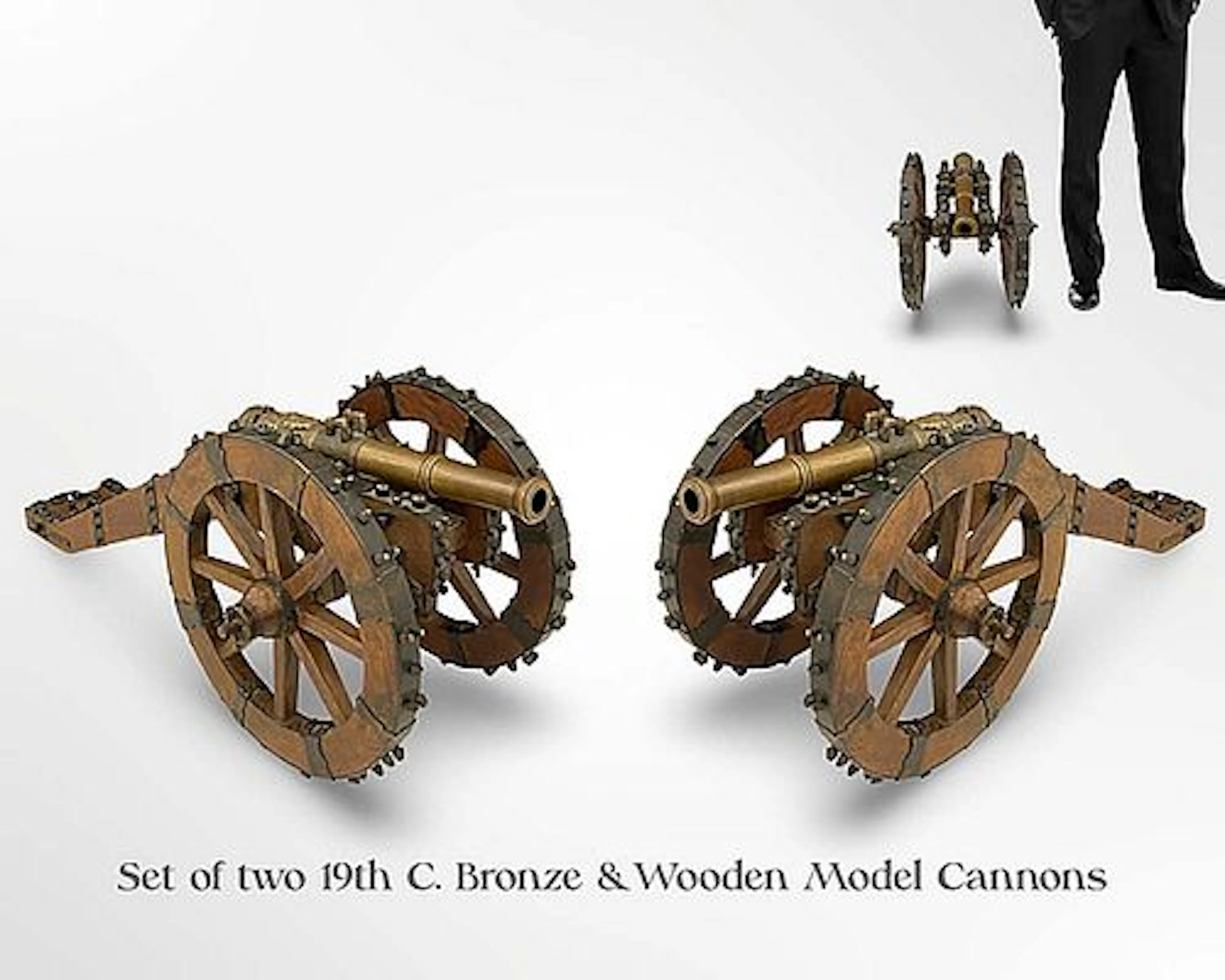 A Set of Two 19th C. Bronze & Wooden Model Cannons