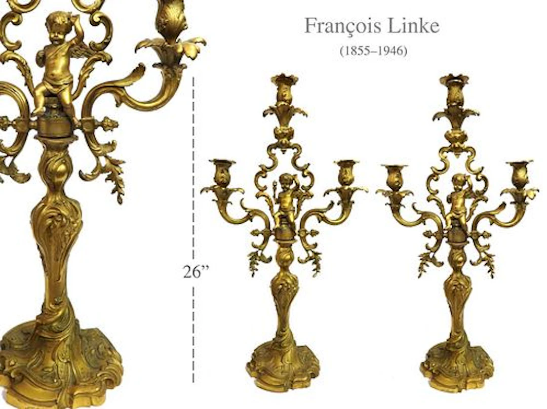 A Pair of F. Linke Figural Bronze Candelabras, 19th C.