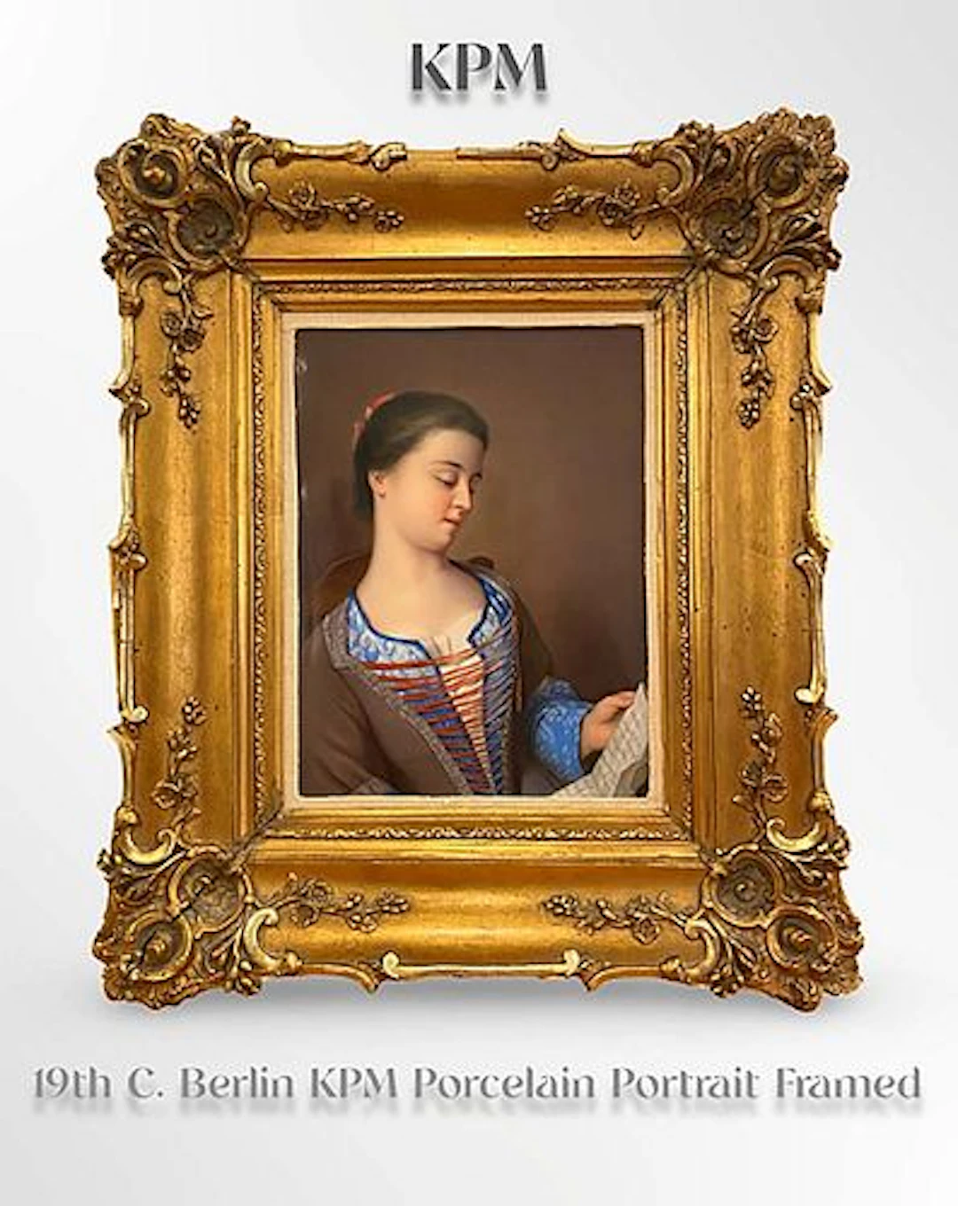 19th C. Berlin KPM Portrait of A Lady Porcelain Plaque, Framed