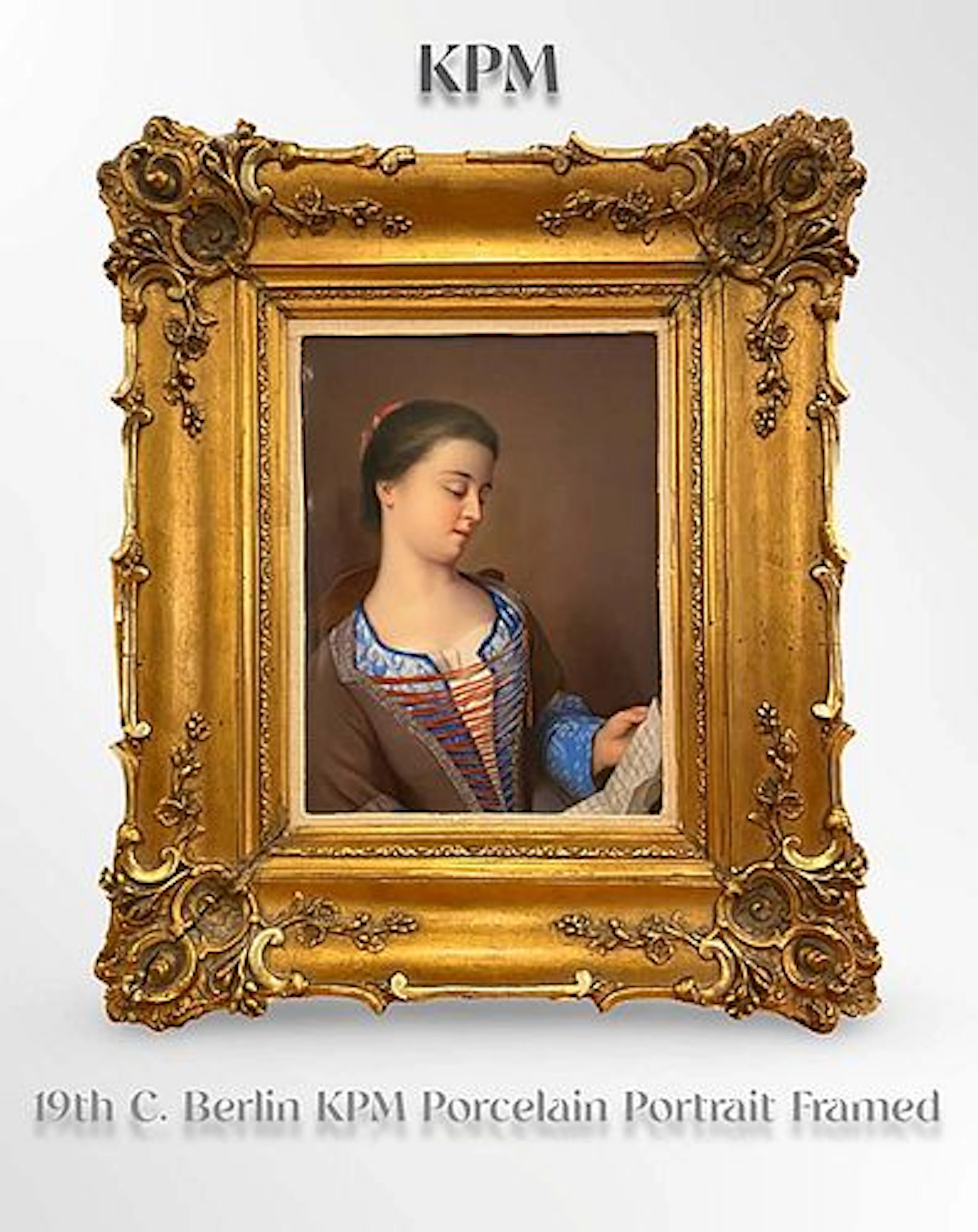 19th C. Berlin KPM Portrait of A Lady Porcelain Plaque, Framed