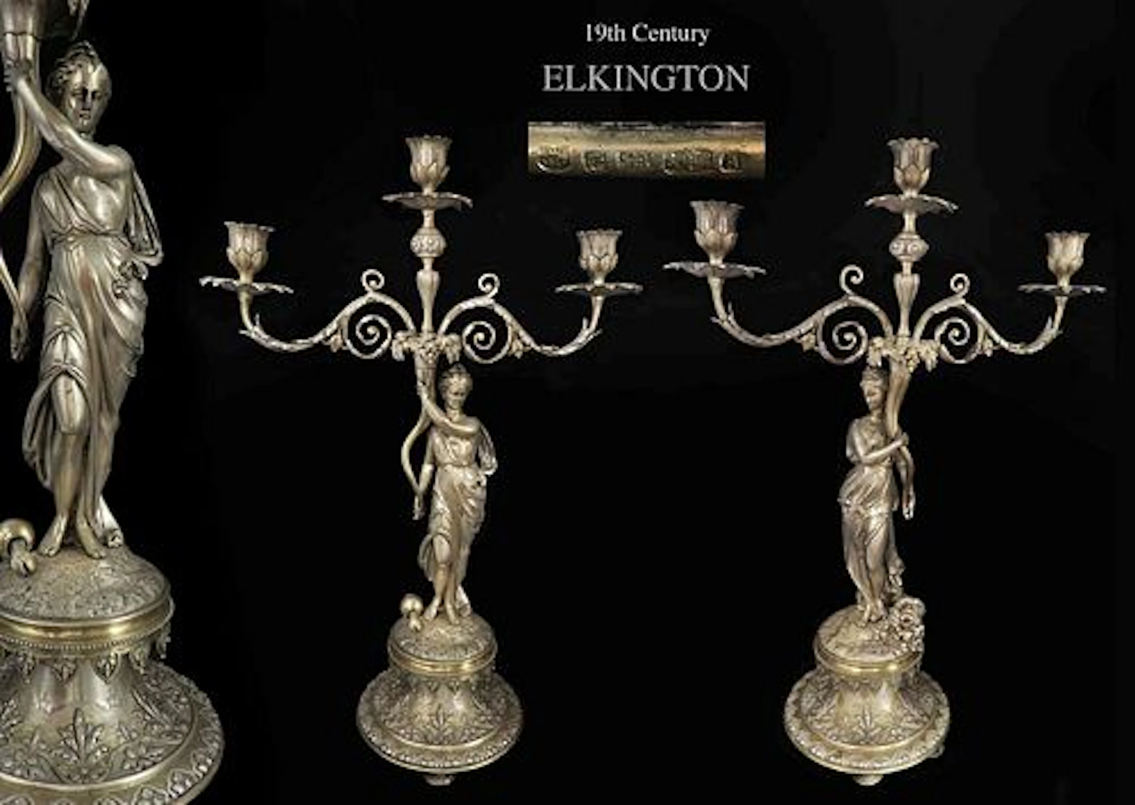 Large Pair of Elkington Silver-Plated Candelabras