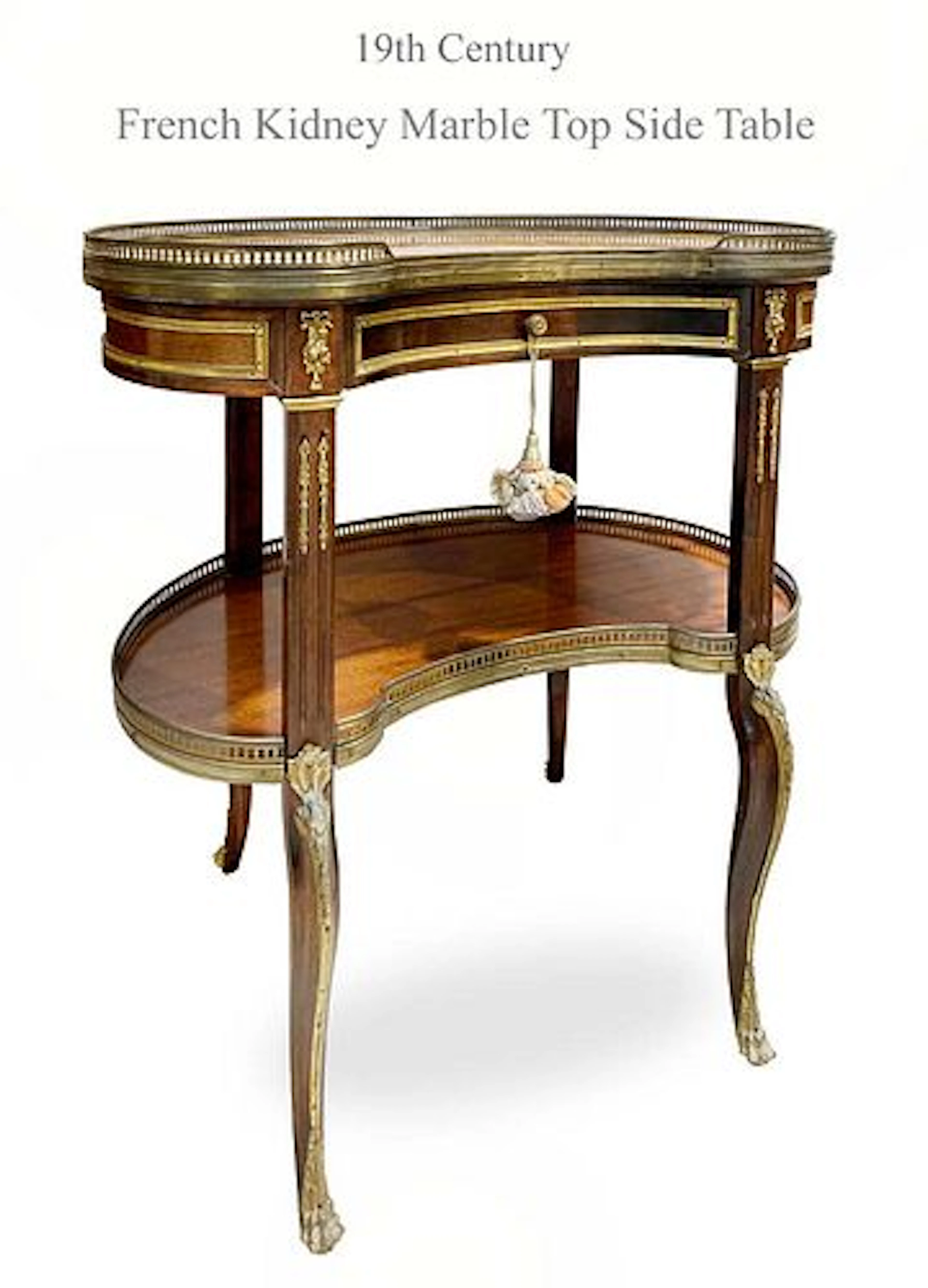 19th C. French Kidney Bronze & Marble Side Table