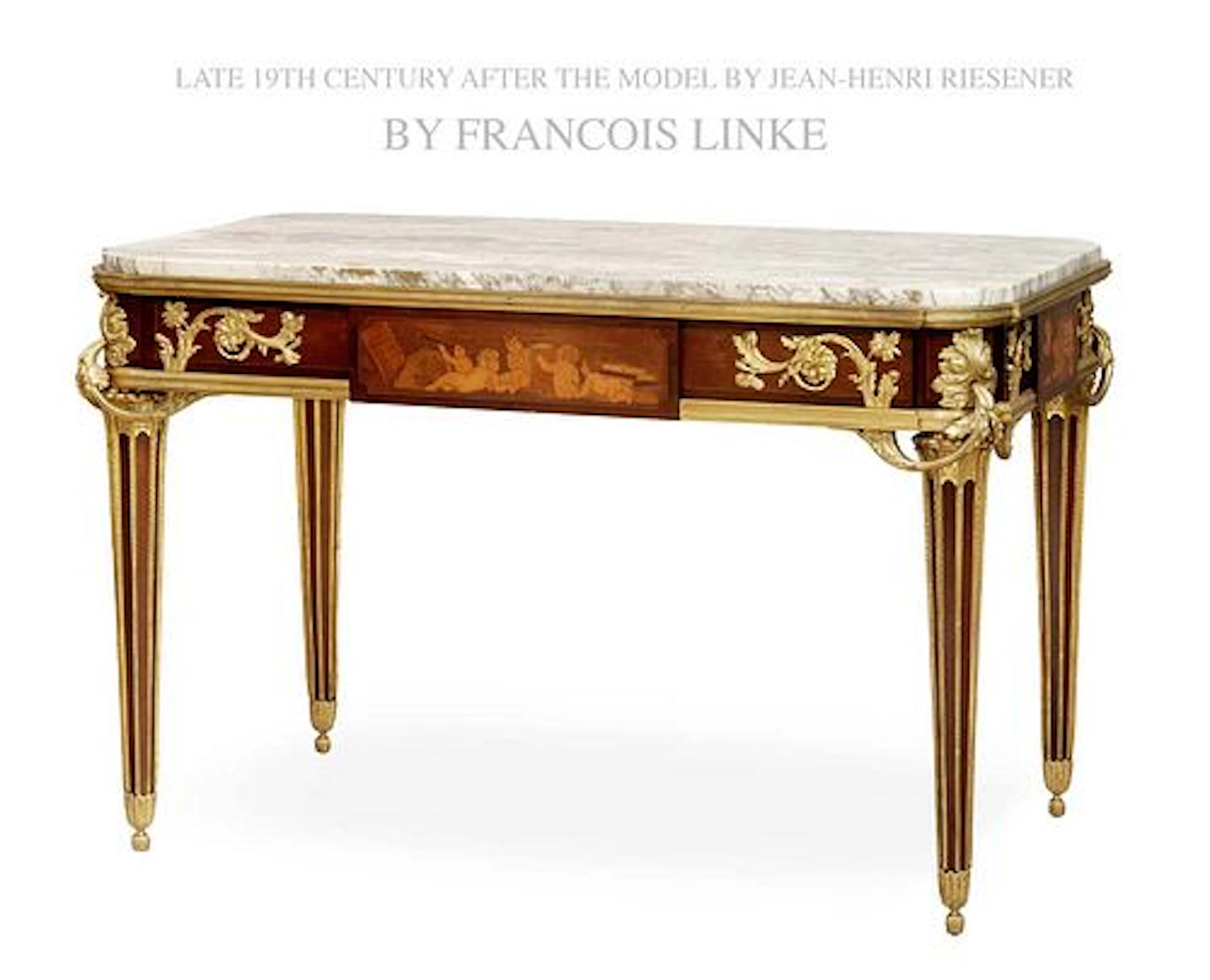 A FINE F.LINKE BRONZE MOUNTED MAHOGANY & MARQUETRY CENTER TABLE