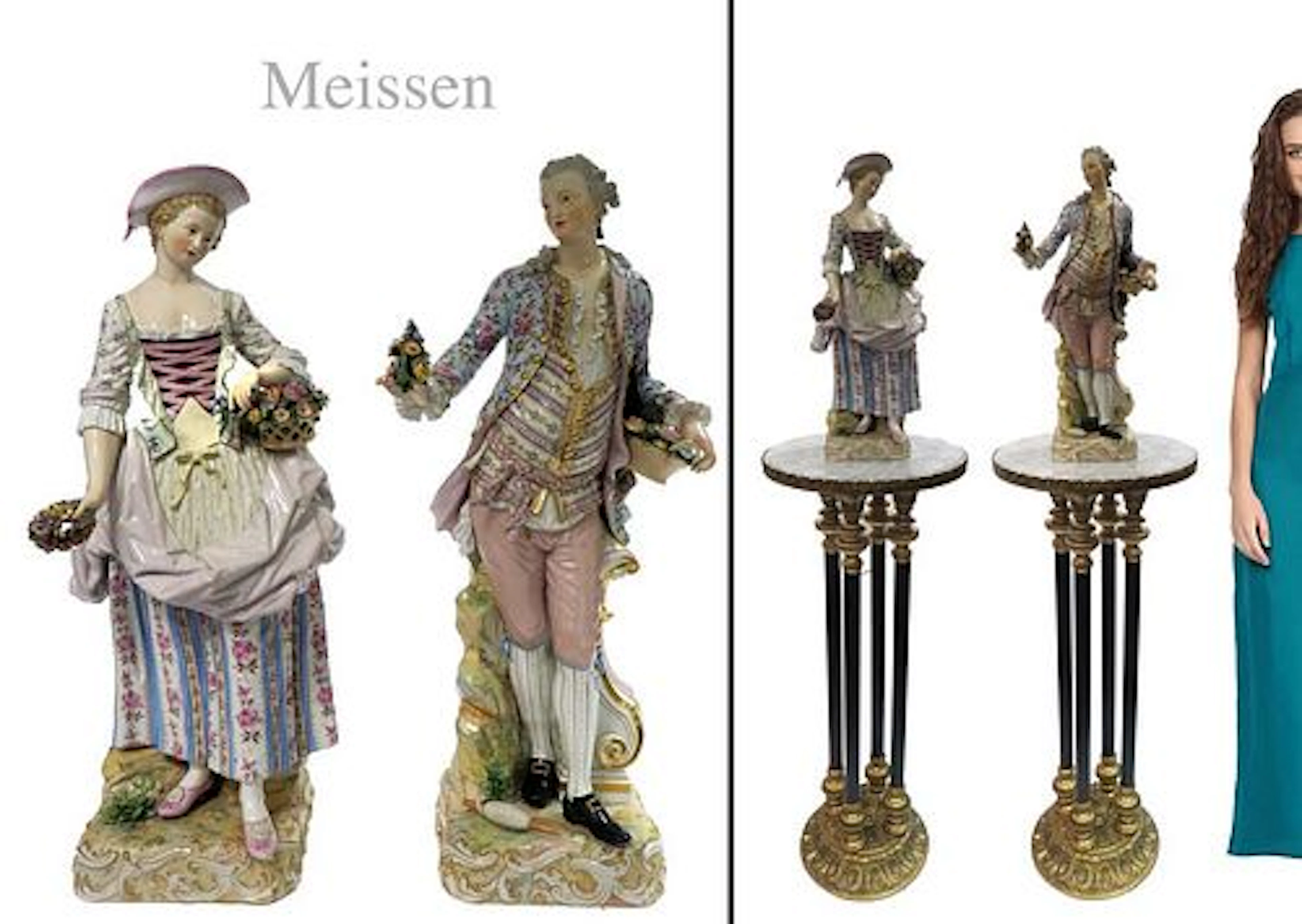 Very Large Pair of Genuine 19th C. Meissen Figurines