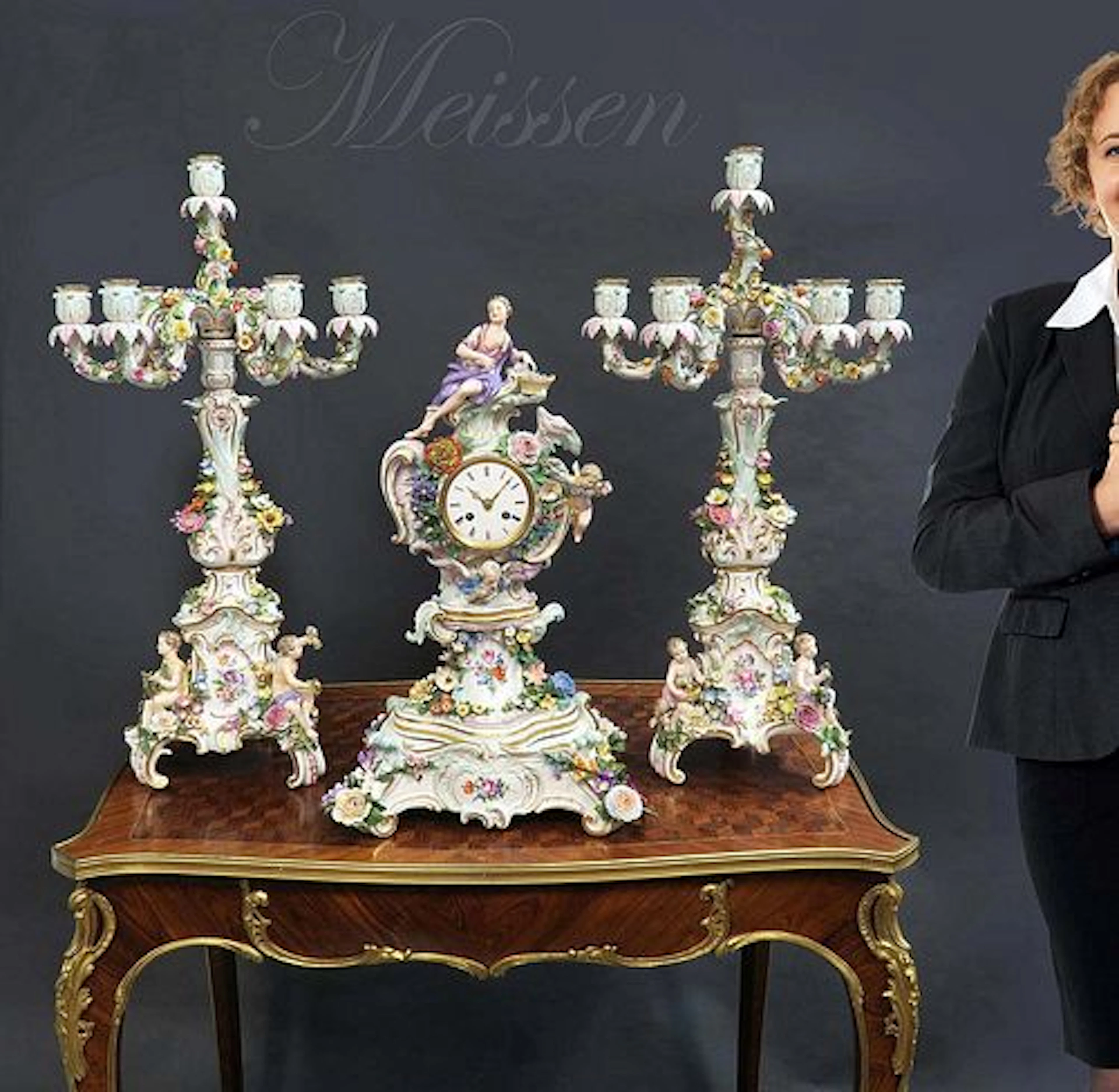 Large 19th C. Meissen Figural Clock Set