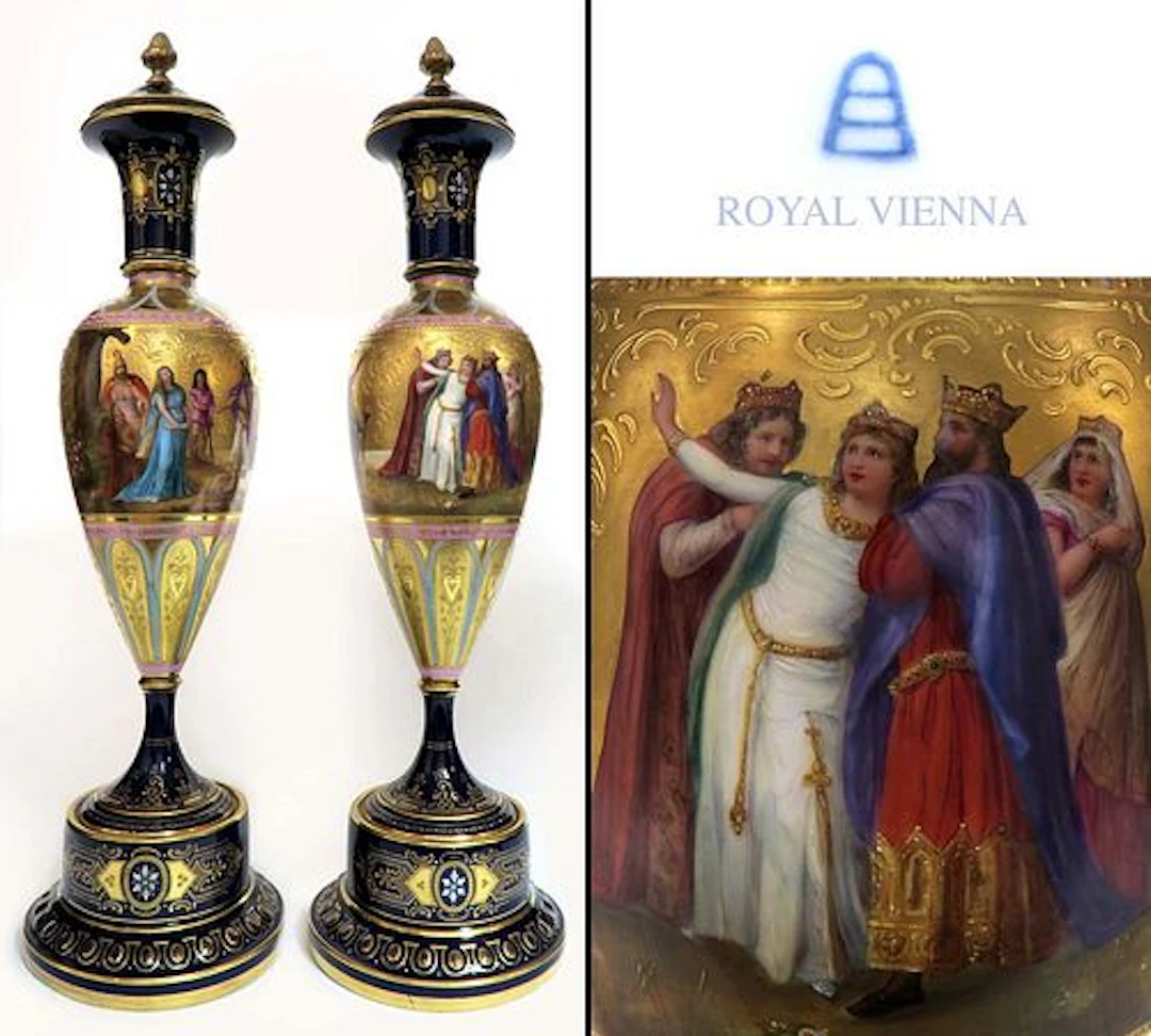 19th C. Pair of Royal Vienna Hand Painted Vases