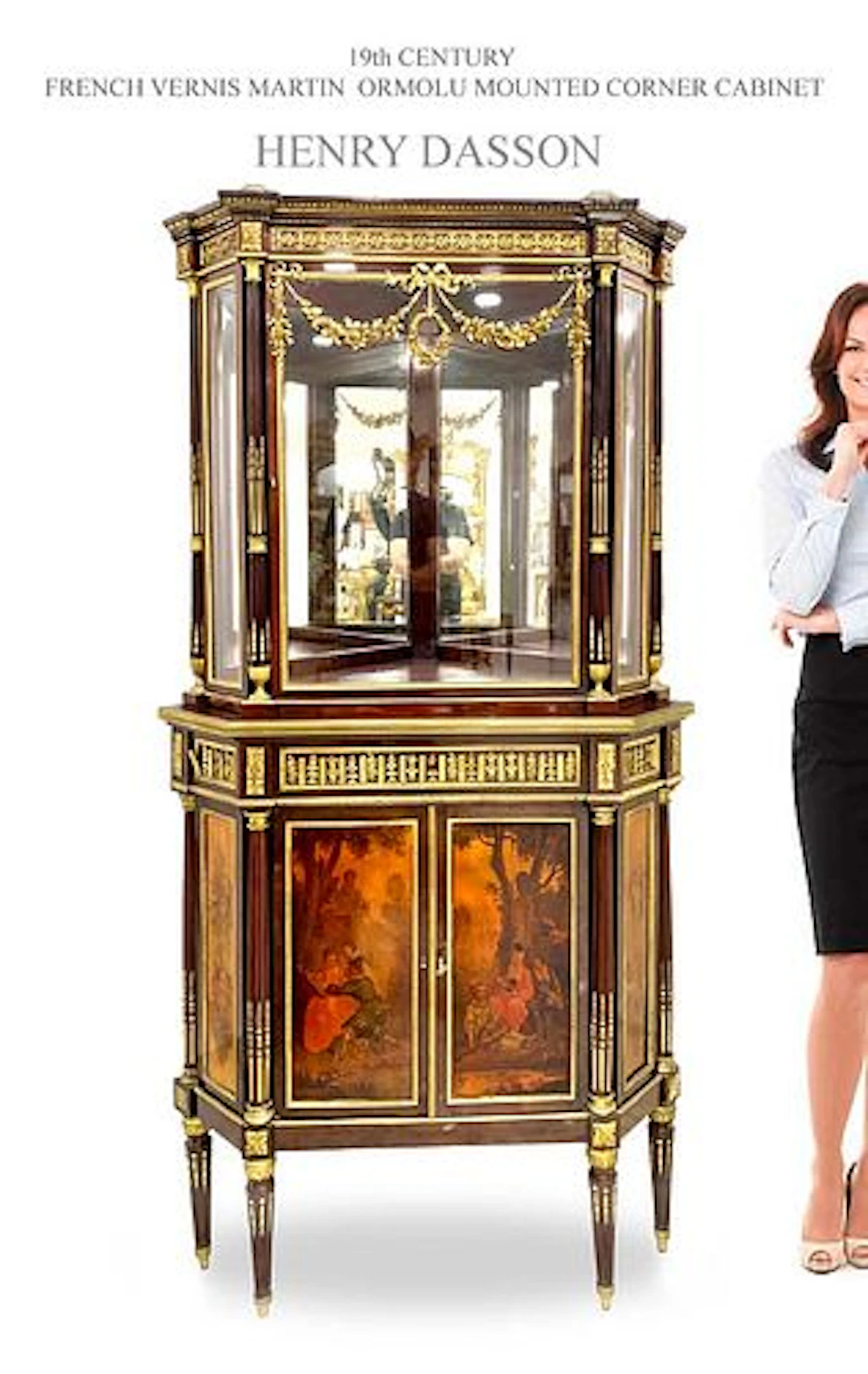 19th C. Henry Dasson Bronze Vernis Martin Corner Cabinet, Signed