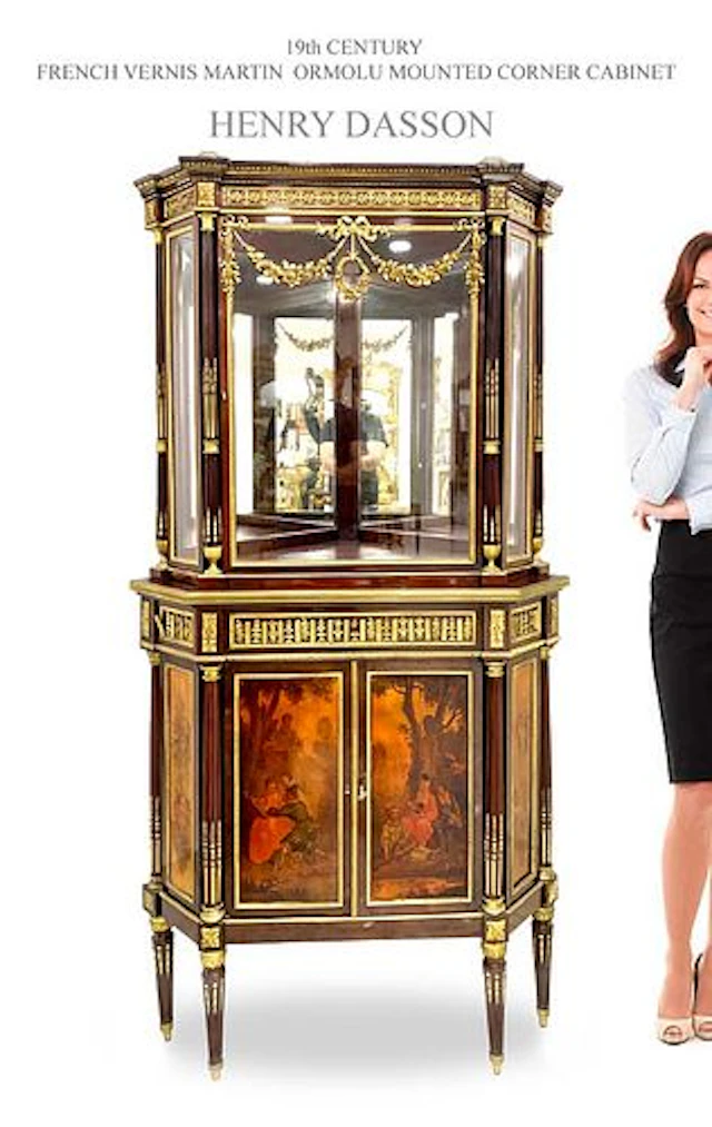 19th C. Henry Dasson Bronze Vernis Martin Corner Cabinet, Signed