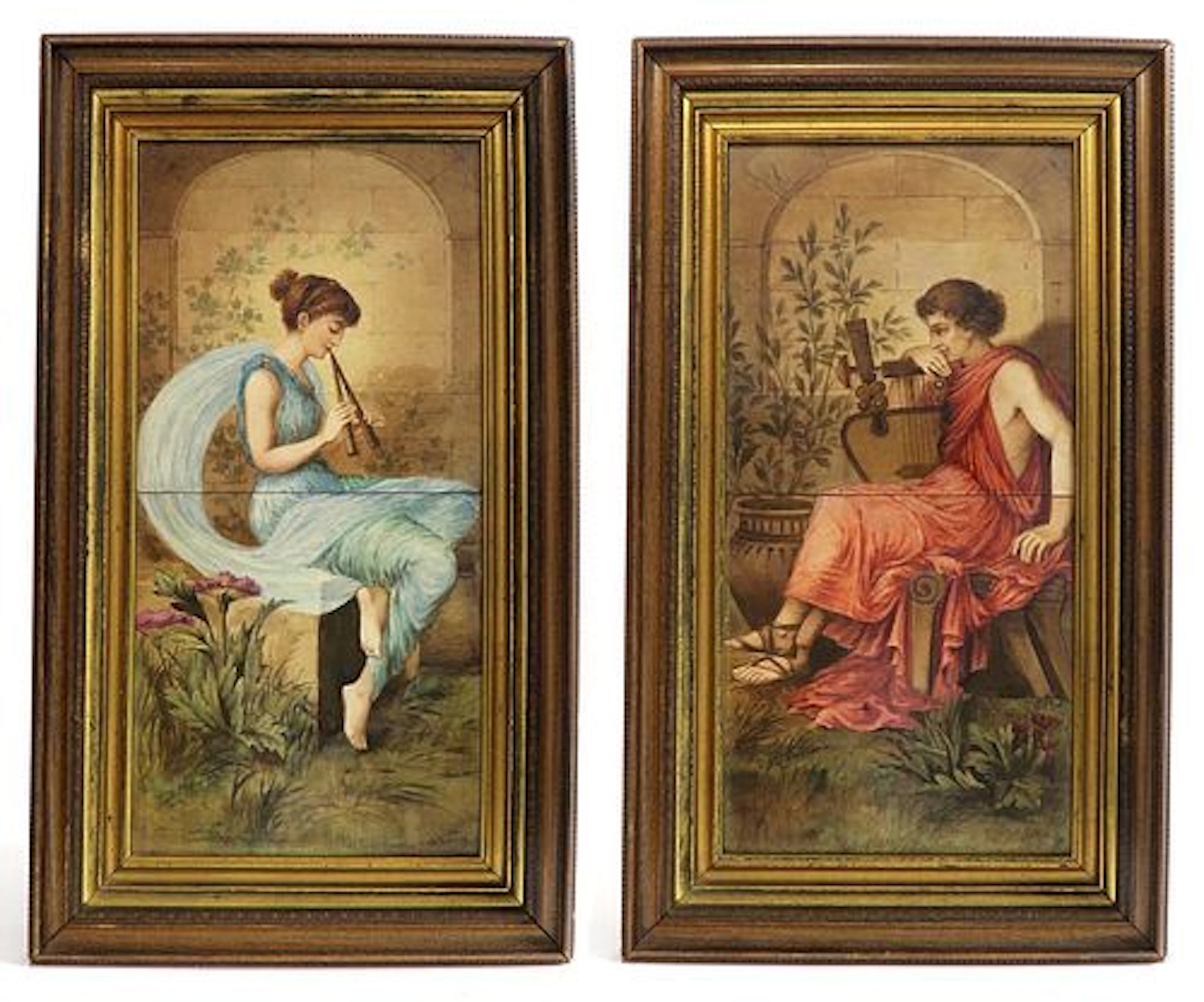 19th C. Large Pair of French Hand Painted Plaques/Tiles