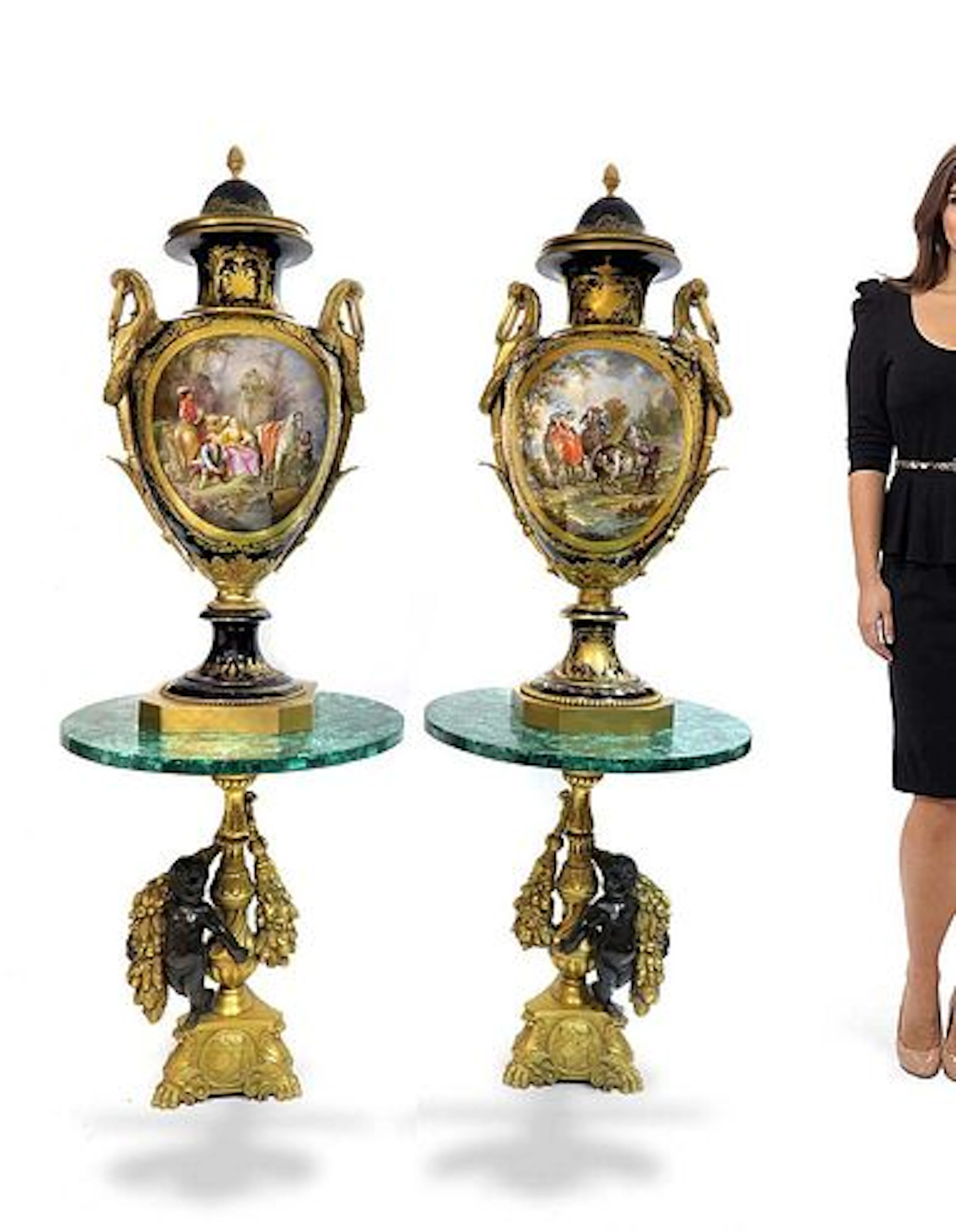 Near Identical Pair of Palatial French Sevres Vases