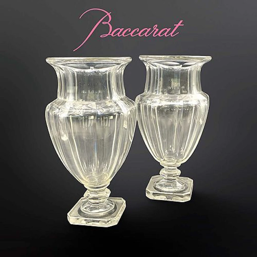 A Pair of French Baccarat Crystal Vases, Signed