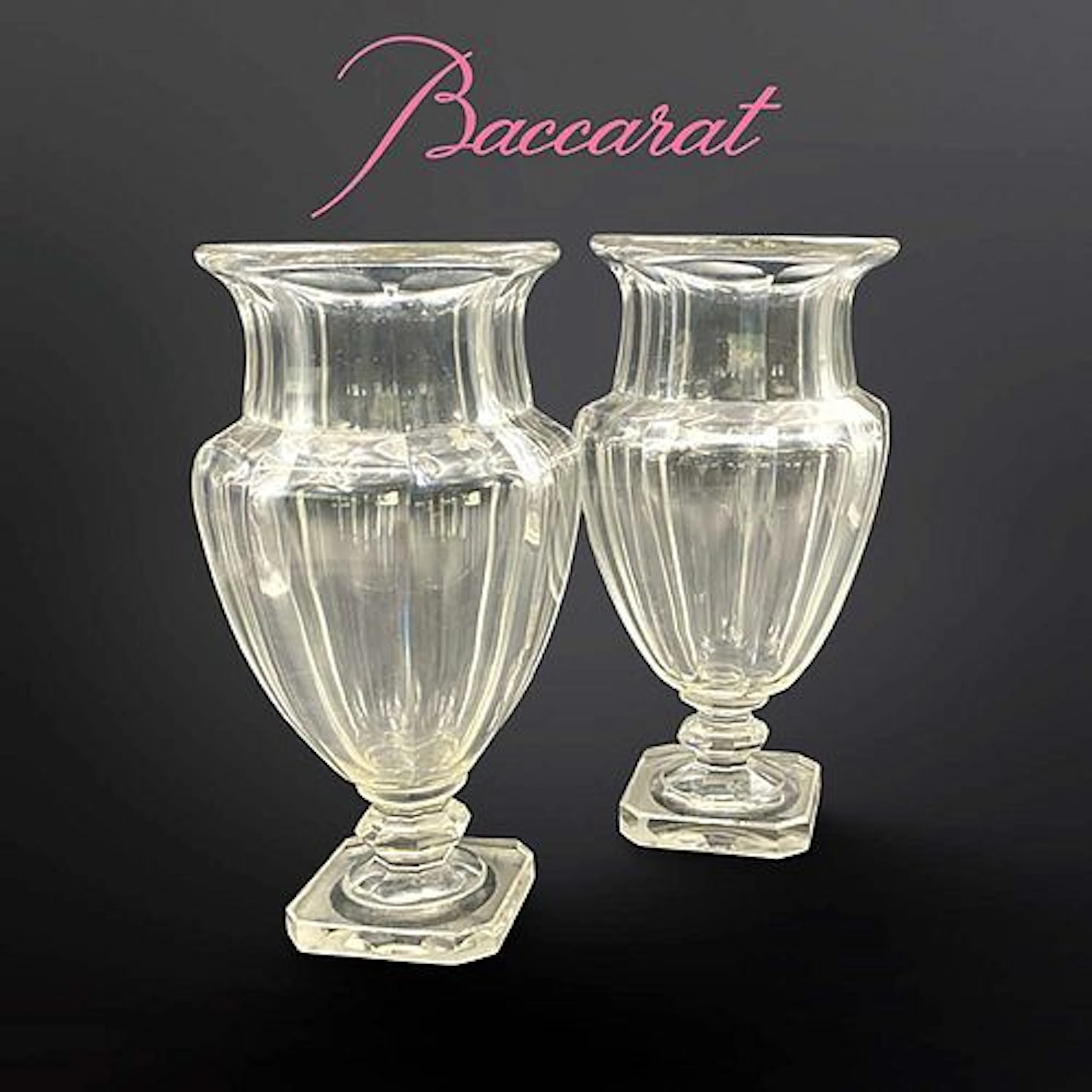 A Pair of French Baccarat Crystal Vases, Signed