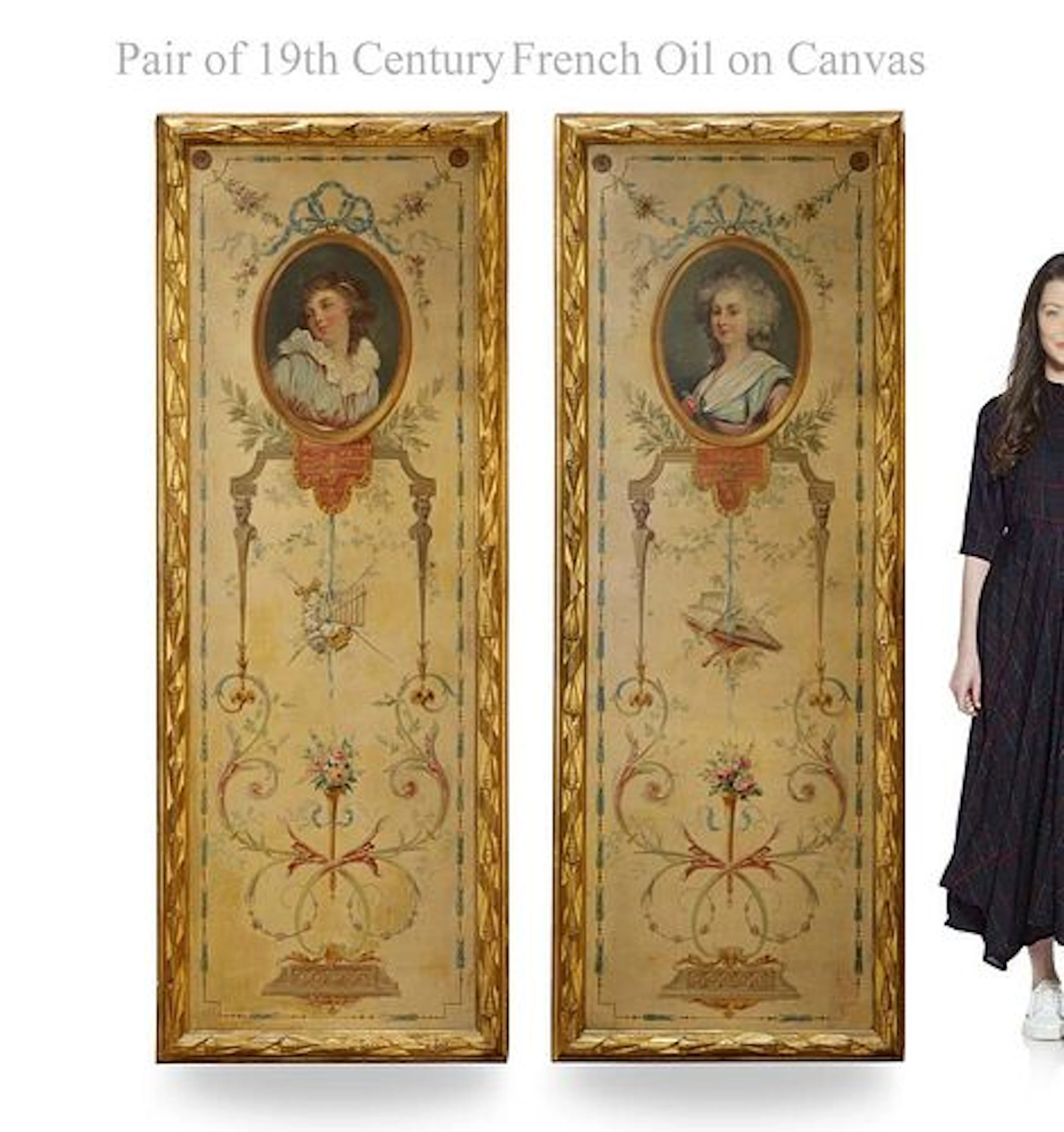 A Pair of Large 19th C. French Oil on Canvas Painting/Divider