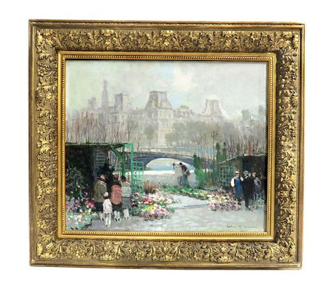 Jules Rene Herve (1887-1981) Large O/C, Flower Market