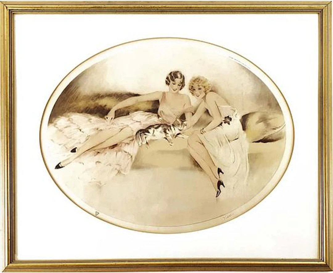 Playful, 1934 Framed Lithograph Print, Anthony Victor Signed