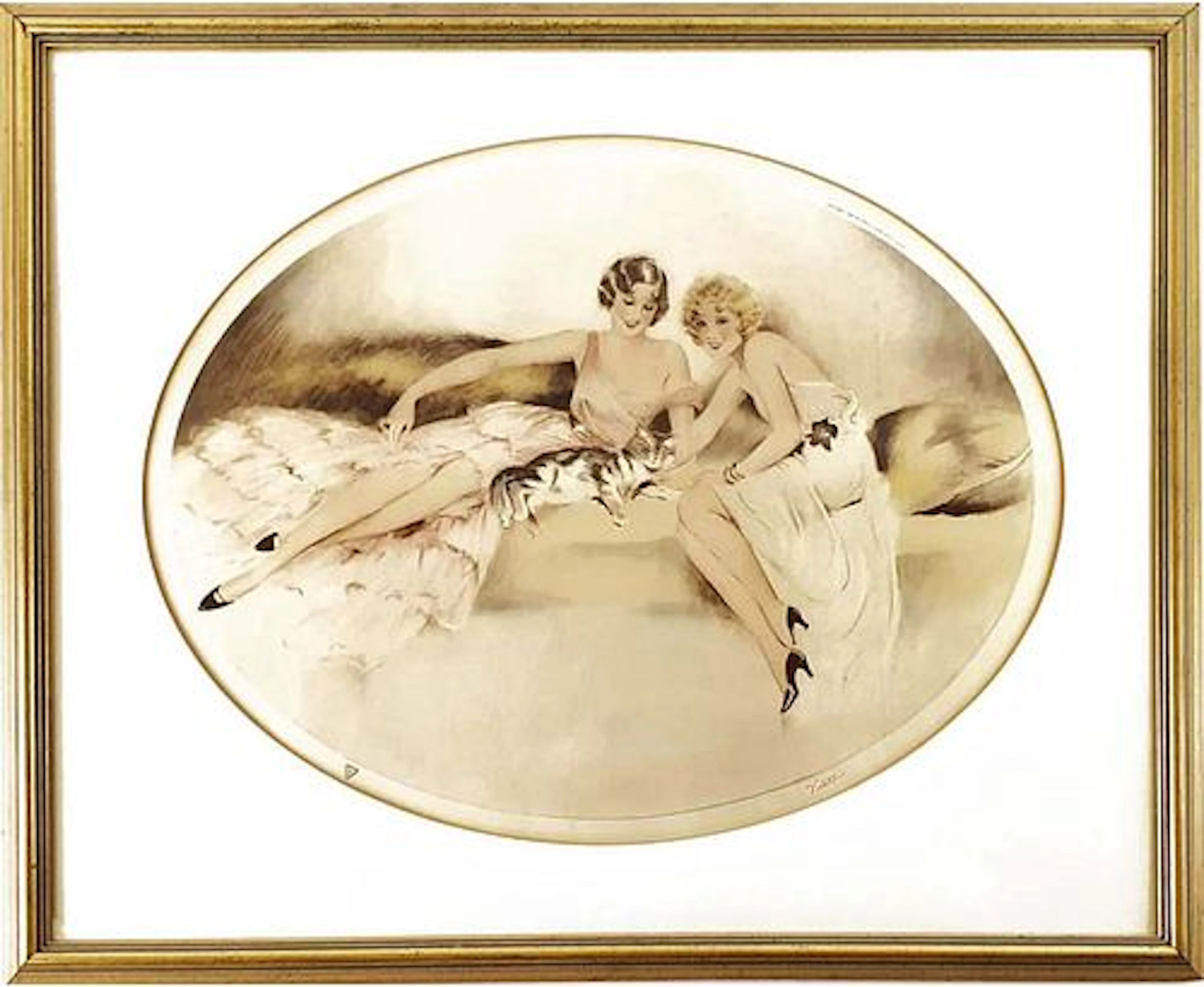 Playful, 1934 Framed Lithograph Print, Anthony Victor Signed