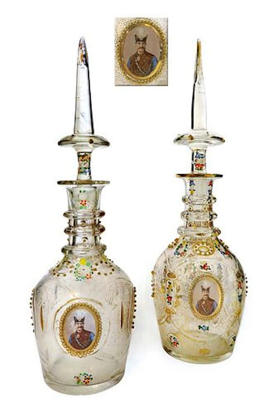 Near Pair of Persian Qajar Bohemian/Baccarat Decanters