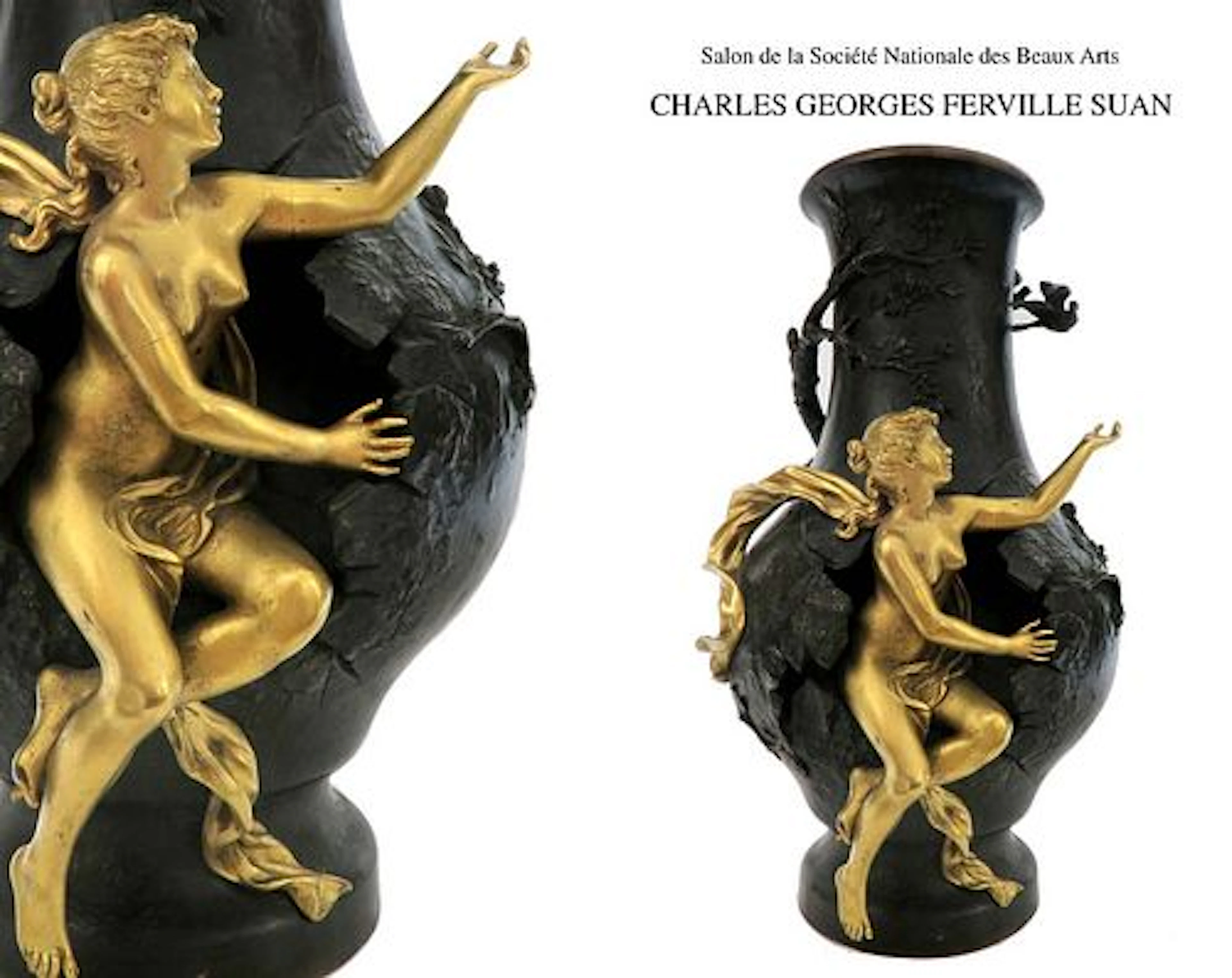 19TH C CHARLES GEORGES FERVILLE SUAN BRONZ FIGURAL VASE